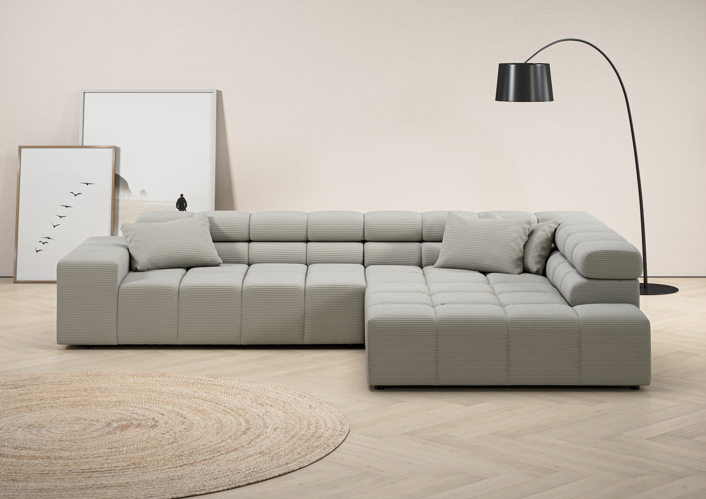 Home affaire Canapé d'angle »Ancona, Ecksofa,  incl. Kopfteilverstellung, Breite 319 cm, L-Form« réglage motorisé de la profondeur d’assise en option, aussi en velours côtelé + Easy Care