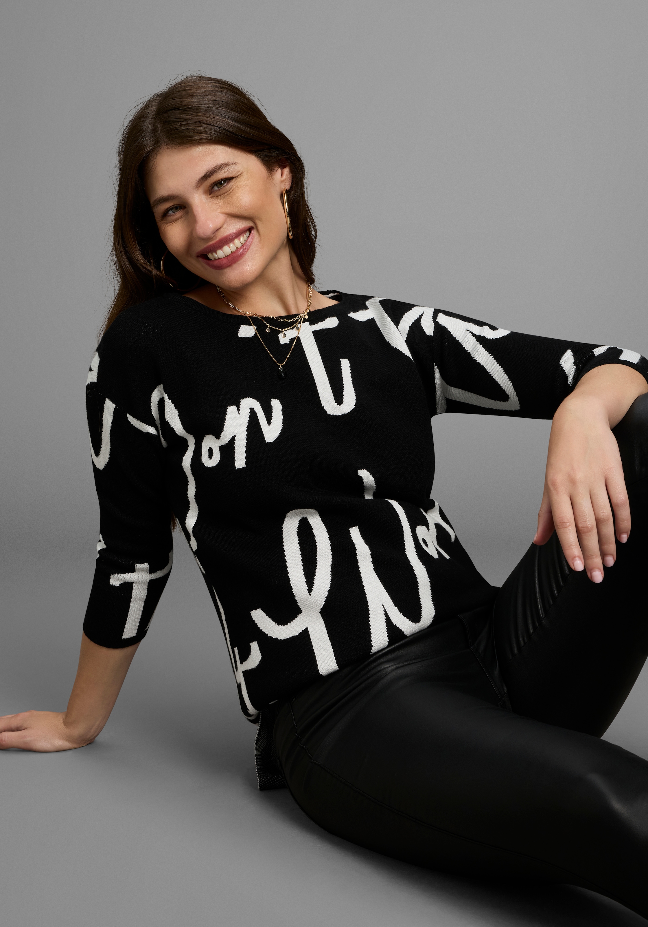 Image of Laura Scott Jacquardpullover Strickpullover mit femininem Lettering