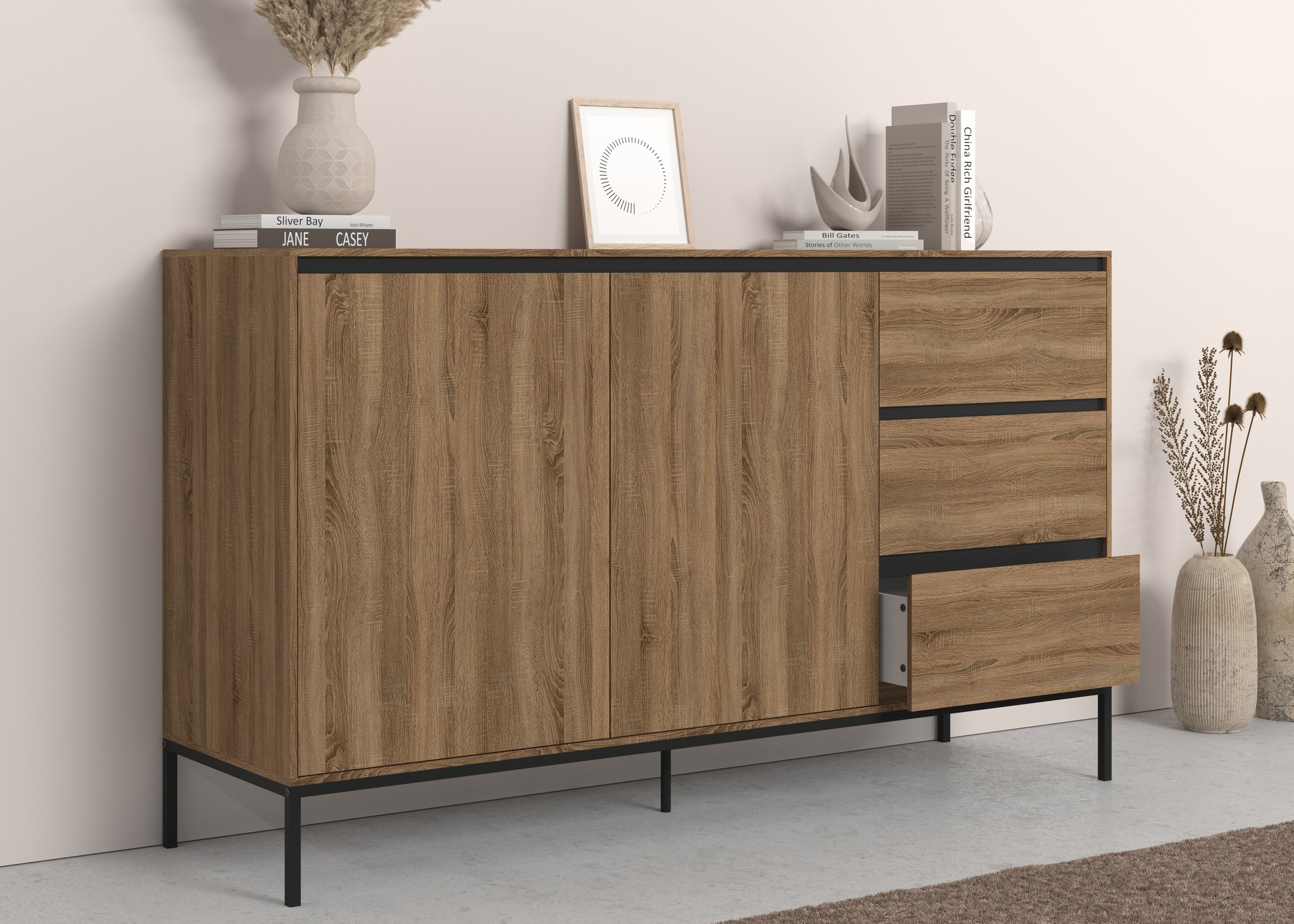Image of GOODproduct Sideboard "Bari" Kommode mit 2 Türen und 3 Schubkästen, Breite 140 cm