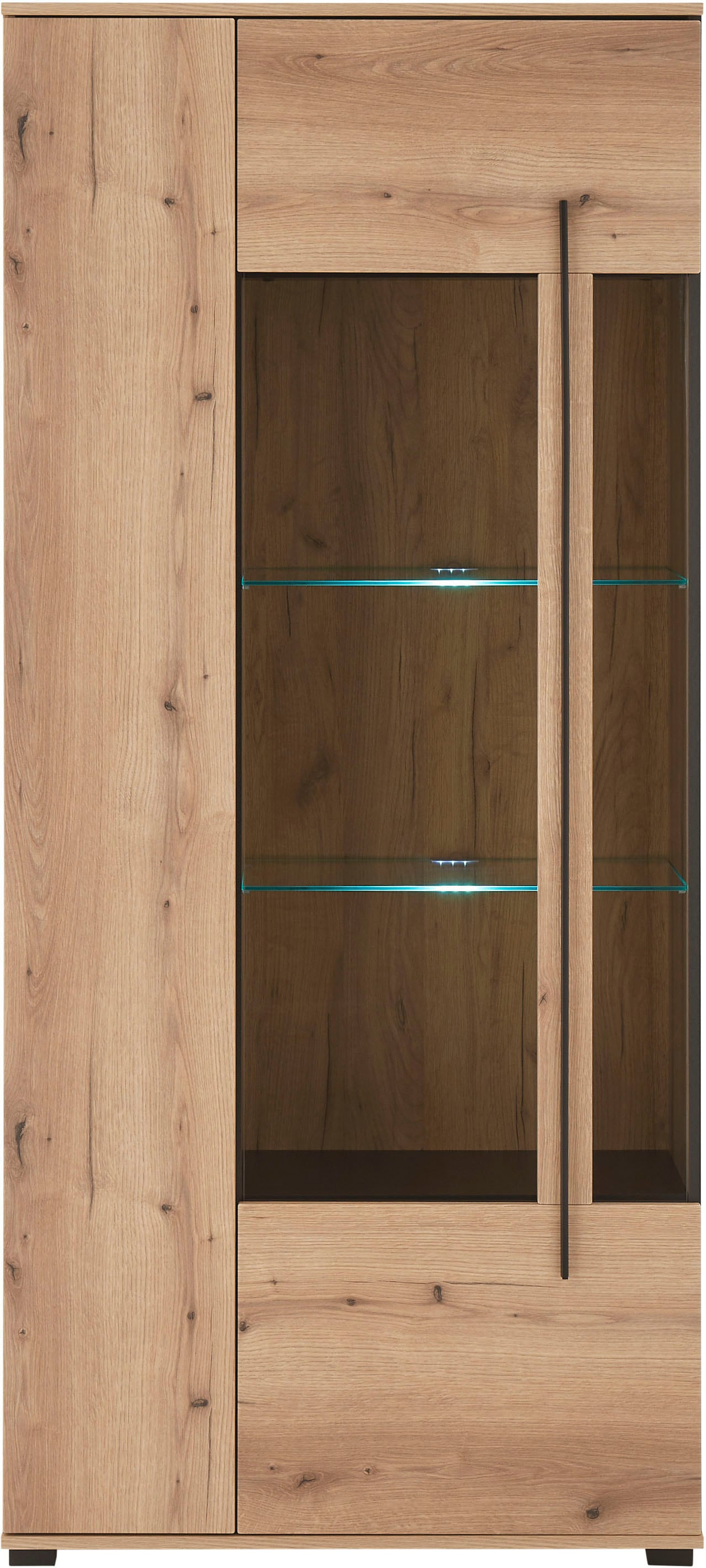 INOSIGN Vitrine »Cantara, Vitrinenschrank in Eiche Evoke oder weiss, Standvitrine«, schwarzer Stangengriff, ausreichend Stauraum, vielseitig einsetzbar