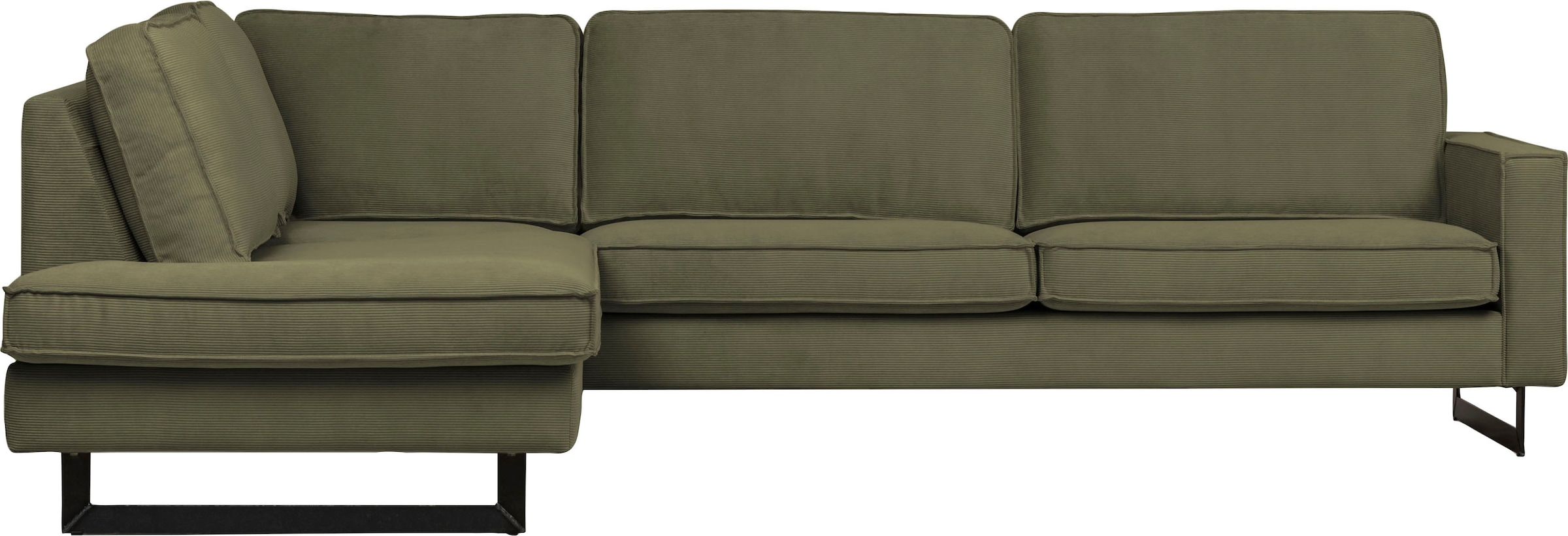 Places of Style Ecksofa »Pinto, 290 cm, Cord, Chenille, Lederoptik, Ottomane links / rechts«, mit Keder, schwarze Metallfüsse, Wellenunterfederung