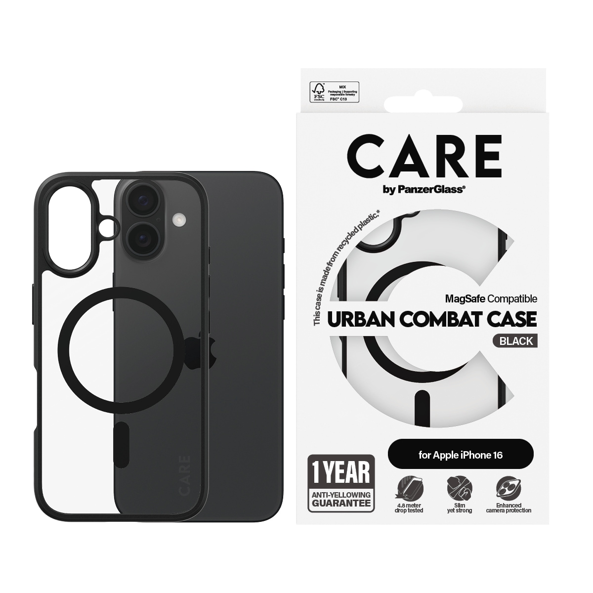 CARE by PanzerGlass Handyhülle "Urban Combat Case mit MagSafe für Apple iPhone 16" Smartphones Backcover, Schutzhülle, Handyschutzhülle, Case, Schutzcase, stossfest