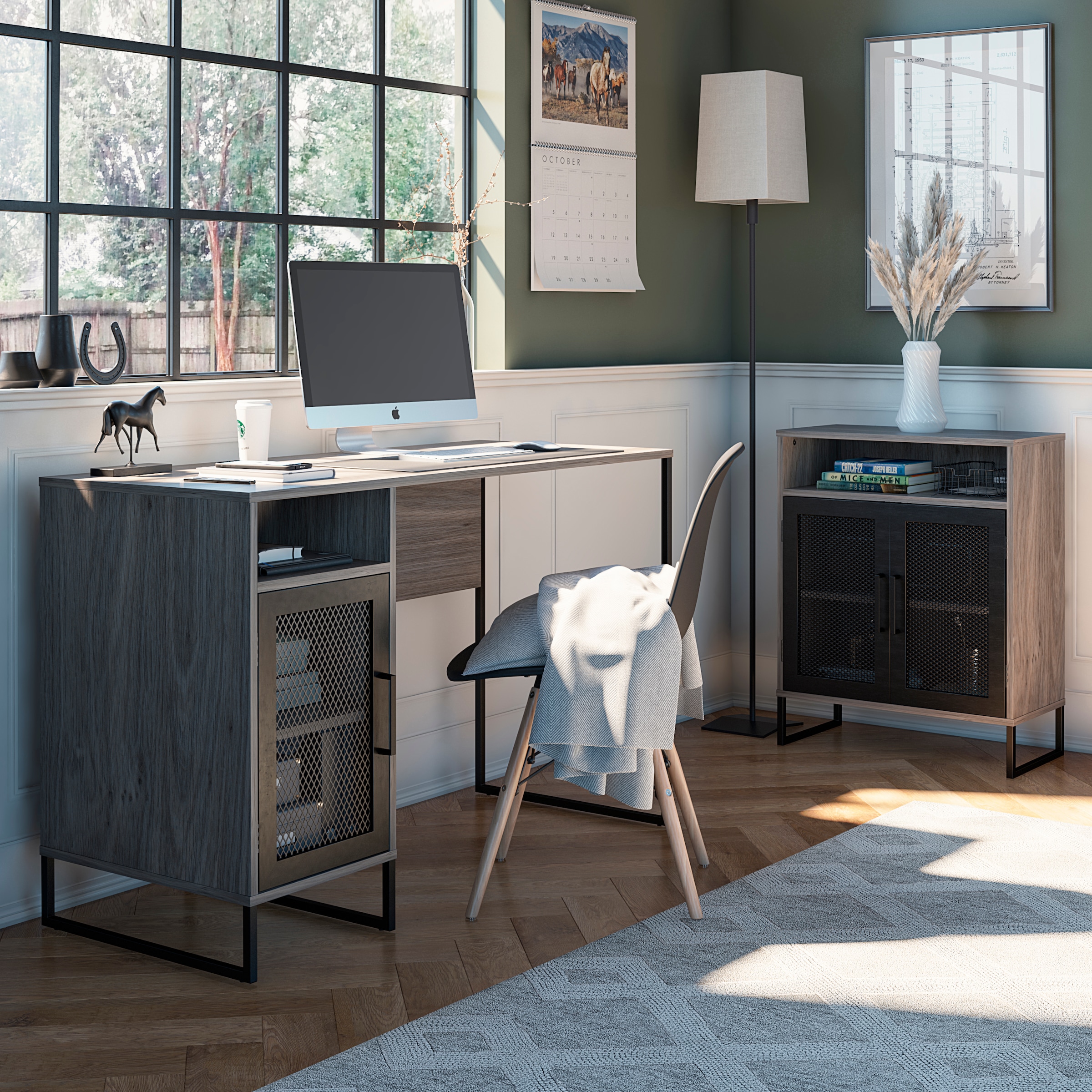 Dorel Home Schreibtisch »Purdue«, (1 St.), Tür mit Magnetverschluss, Gestell aus Metall, Höhe 76,5 cm
