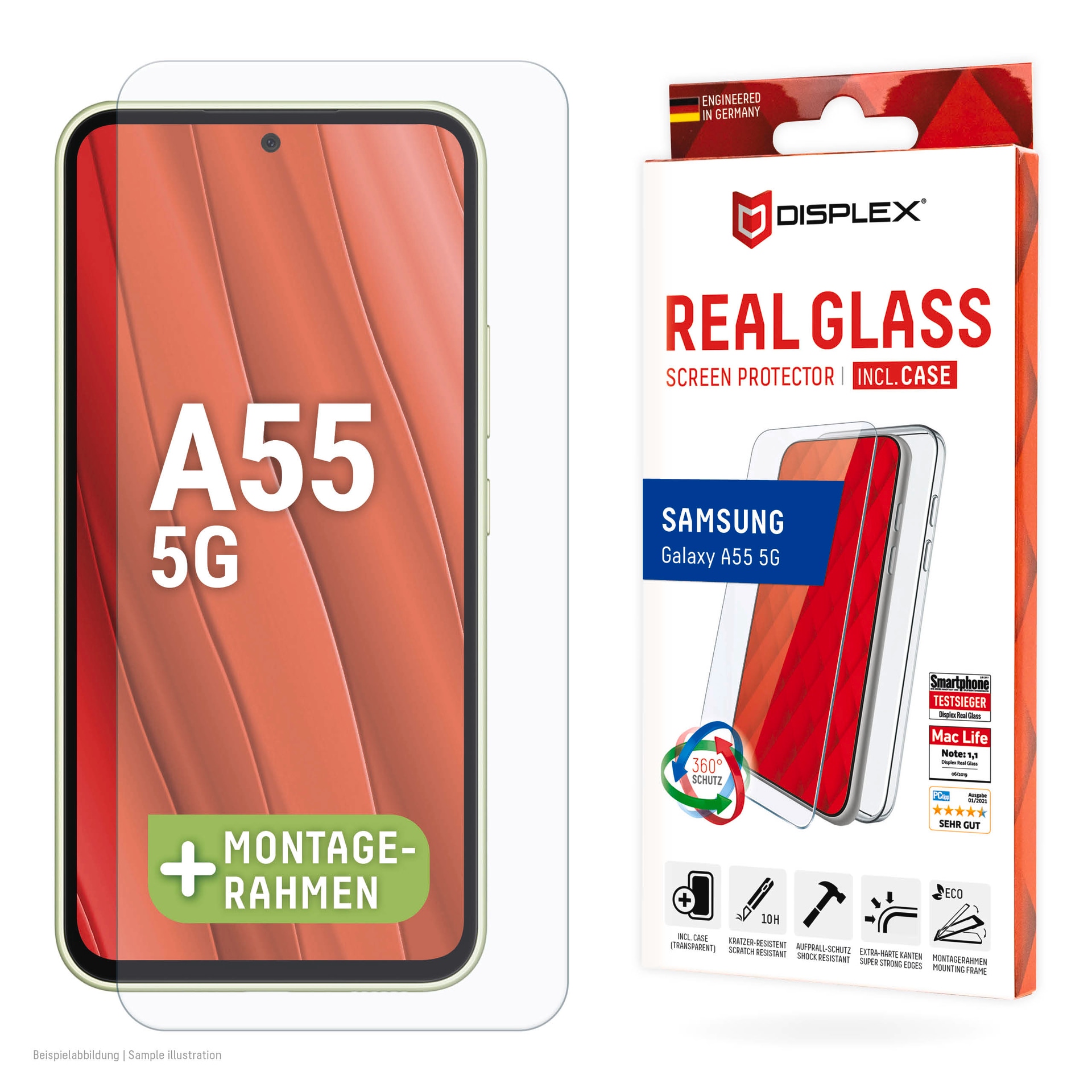 Displayschutzglas »Real Glass + Case«, für Samsung Galaxy A55 5G, (1 St.),...