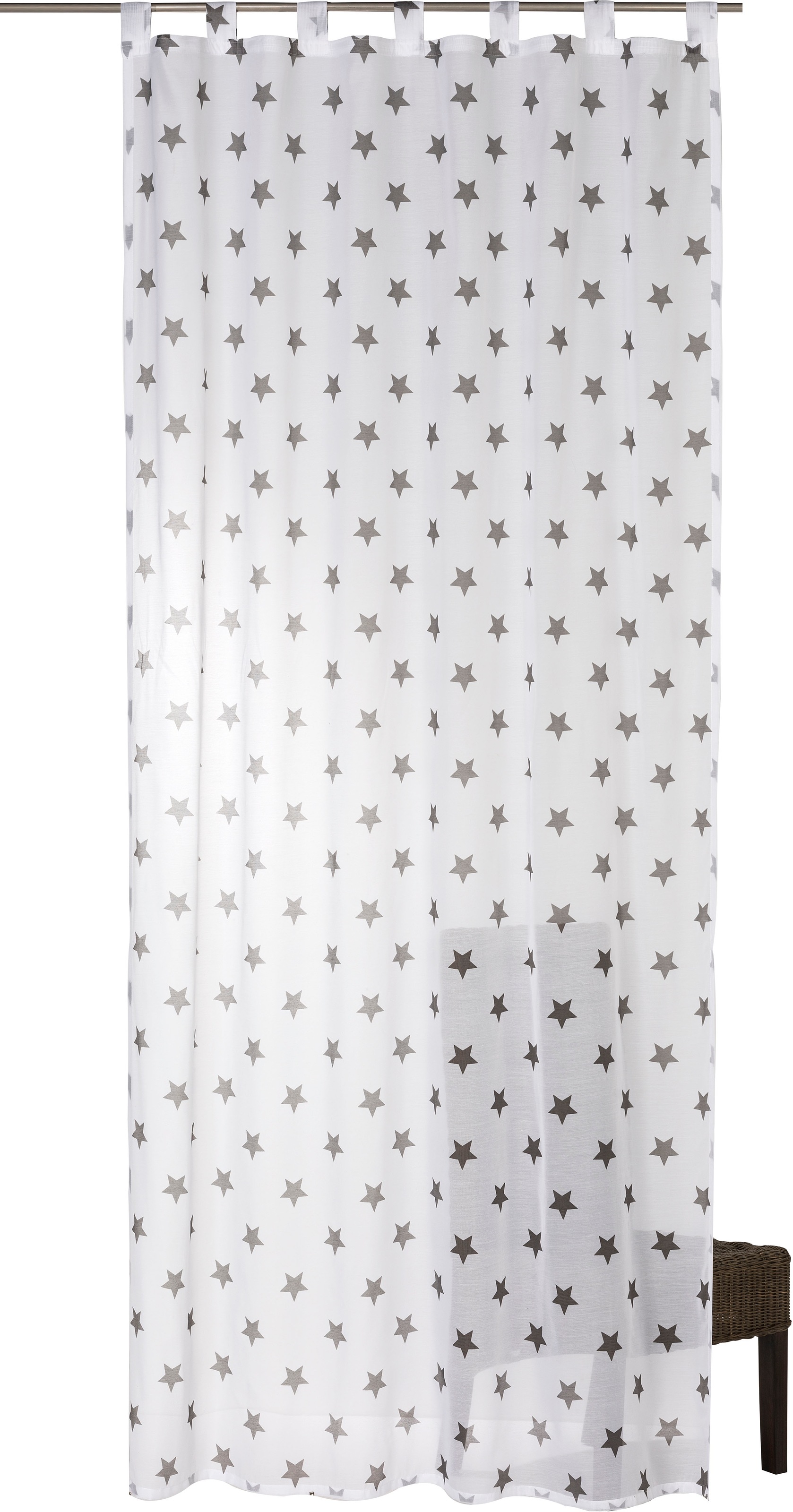 Image of ELBERSDRUCKE Gardine »Stars Allover«, (1 St.), Schlaufenschal mit Kräuselband Stars Allover 07 weiss-grau 255x140 cm halbtransparent bei Ackermann Versand Schweiz
