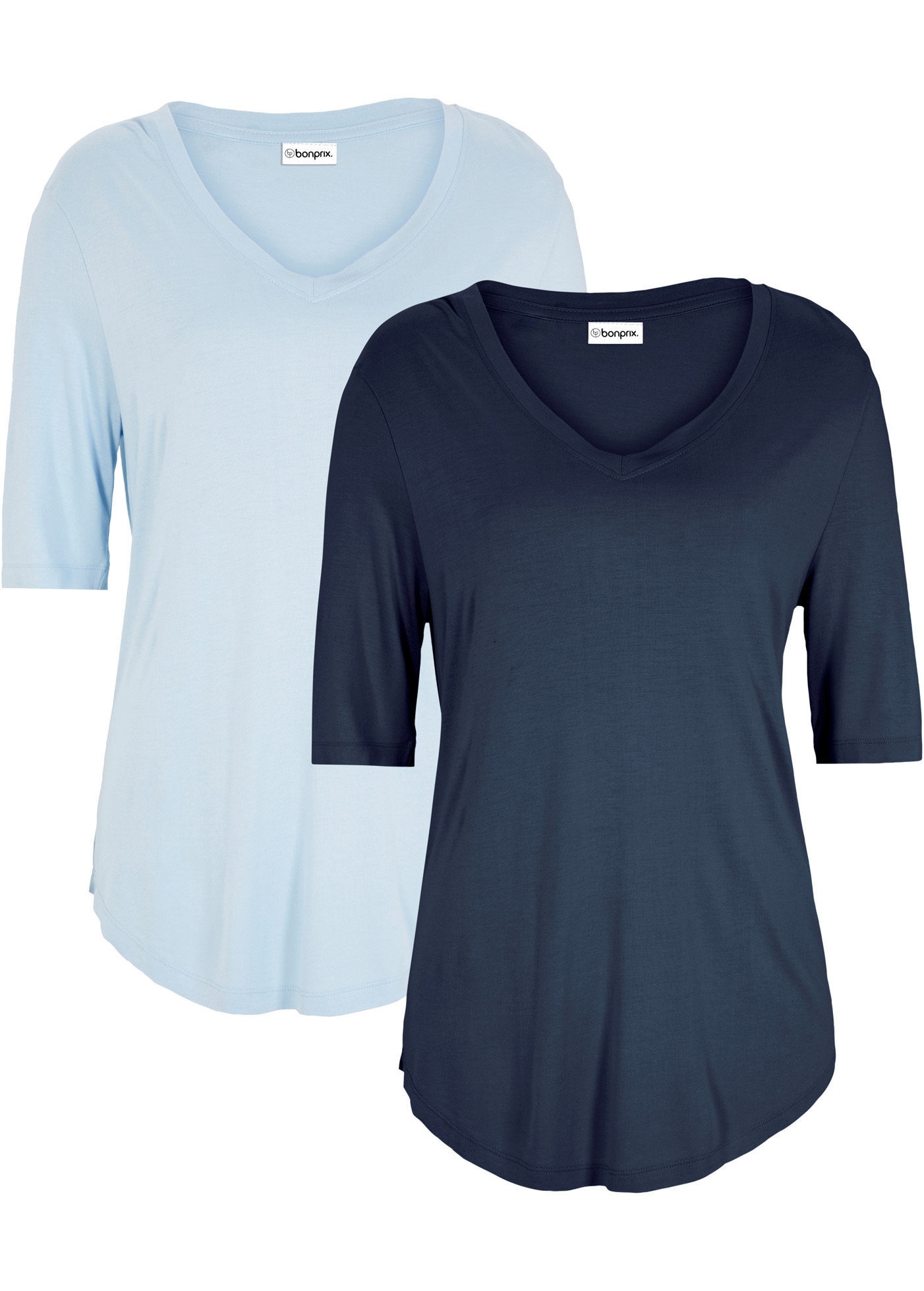 Image of bonprix T-Shirt Packung, 2 Figur umspielende Passform, Halbarm, V-Ausschnitt, aus Viskose