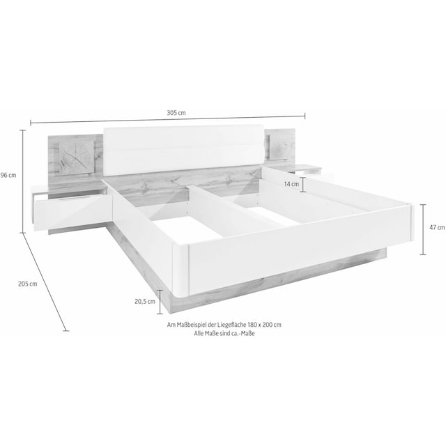 Schlafkontor Bettanlage »Capri«, mit 2 Nachttischen und integrierter  LED-Beleuchtung versandkostenfrei auf