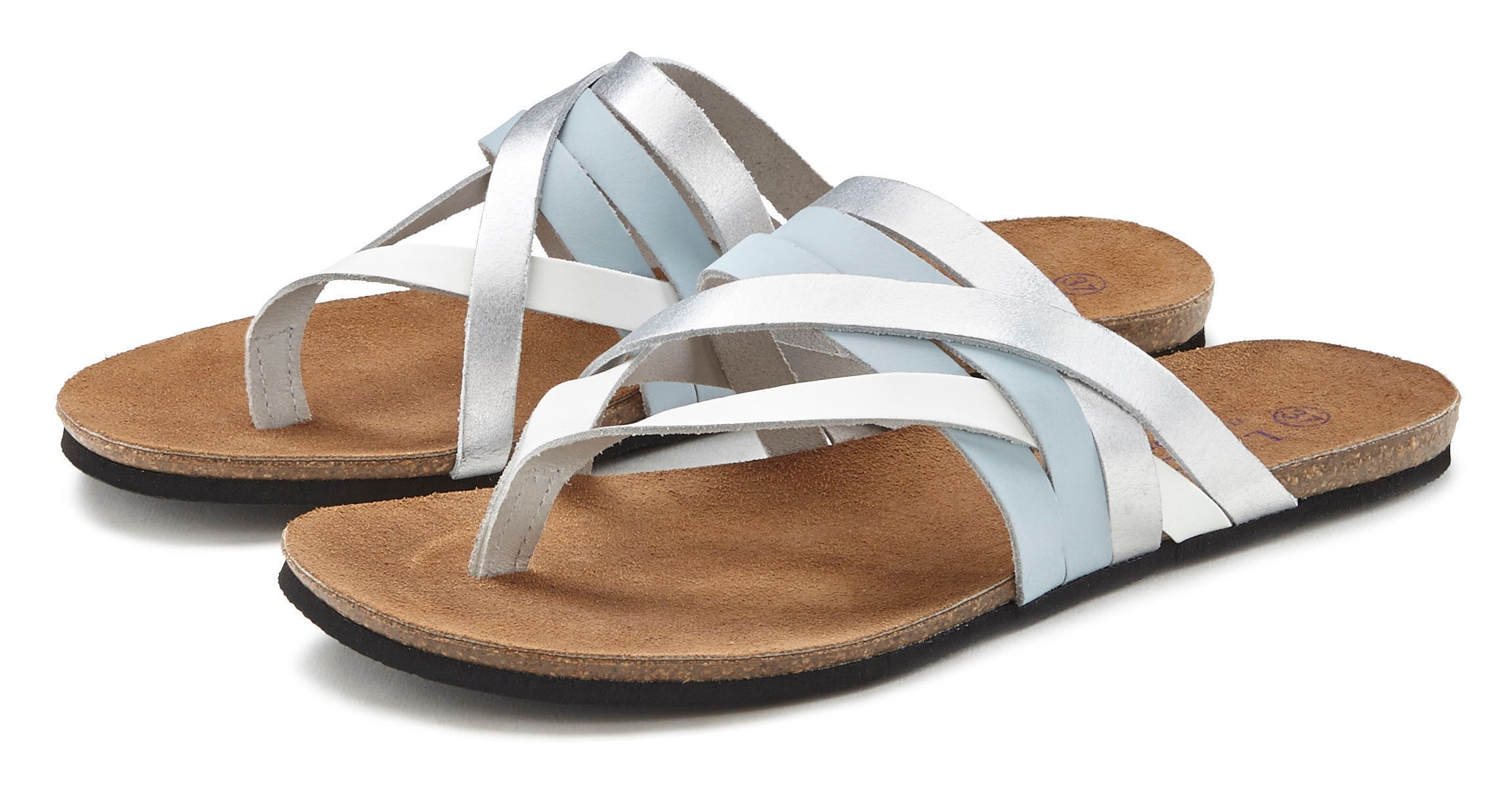 Image of LASCANA Zehentrenner "Sommerschuh, offener Schuh, Pantolette, Sandale," aus Leder mit Korkfussbett