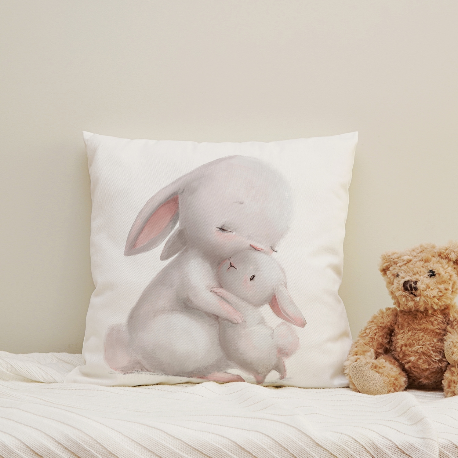 Image of queence Dekokissen "Grosser Hase & kleiner Hase" Kissenhülle mit HD Premium Druck, geruchsneutral, 40x40cm