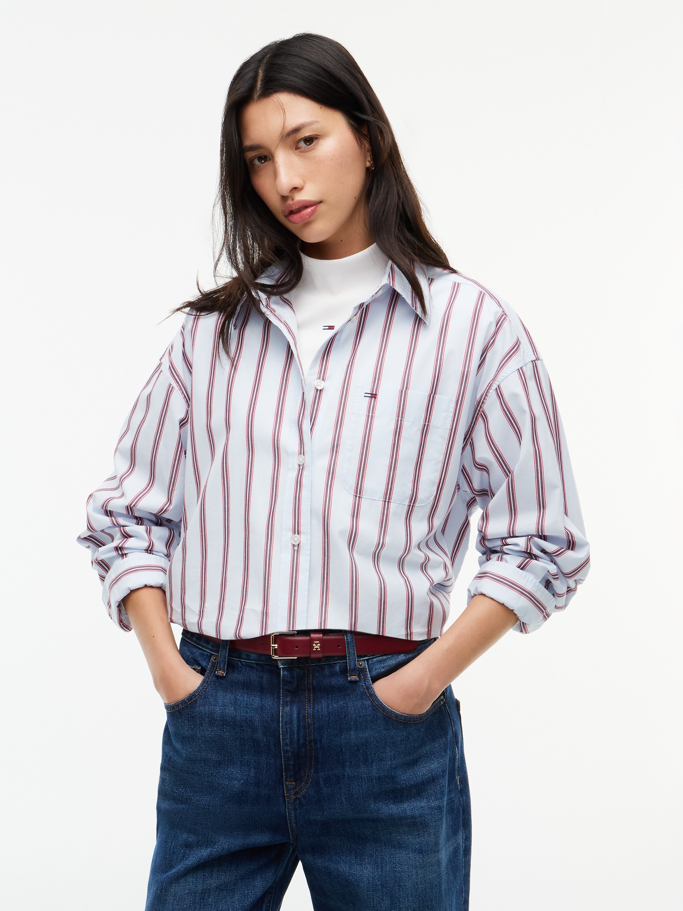Image of Tommy Jeans Langarmbluse "TJW OVS ESSENTIAL SHIRT EXT" Baumwolle