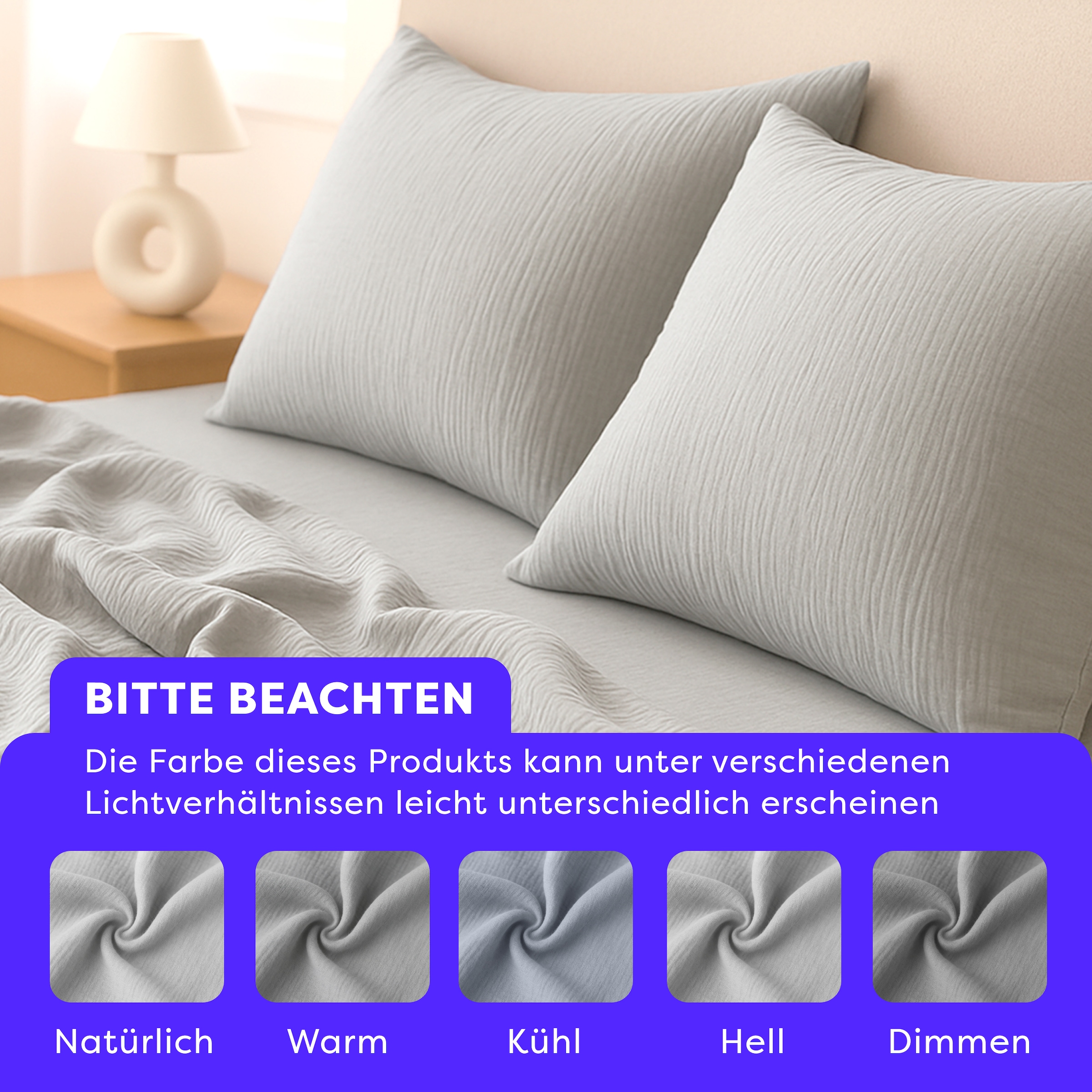 Wolkenfeld Bettwäsche »Wolkenfeld Premium Musselin mit Reissverschluss« 2 tlg. aus 100% Baumwolle – Atmungsaktiv & Weich – inkl. Kissenbezug 80x80