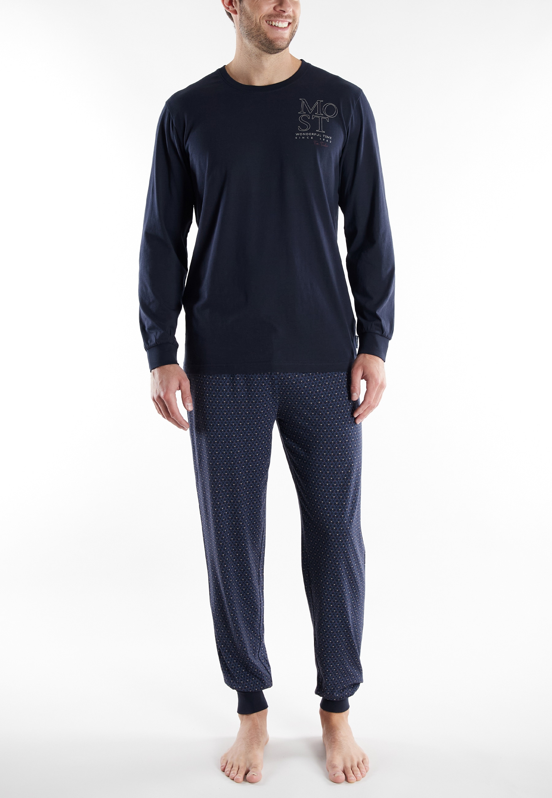 TOM TAILOR Schlafanzug »Rhodos« 2 tlg. Langarm, Rundhalsausschnitt, gepunktet, basic, Baumwolle