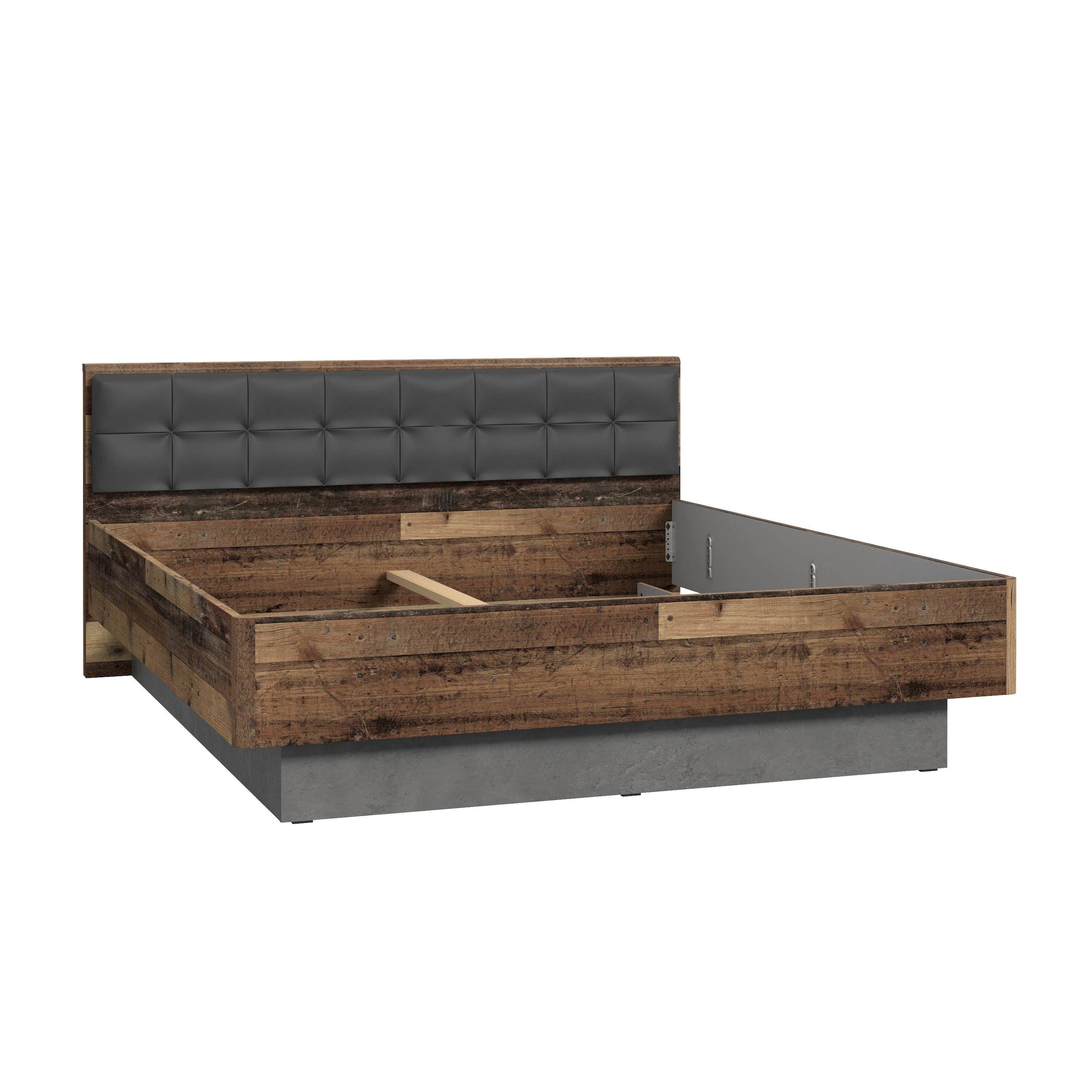 FORTE Futonbett »Clif, Bettanlage, Old – Wood Vintage, Betonoptik Dunkelgrau« Liegefläche 180x200cm,  mit gepolstertem Kopfteil aus Kunstleder, bis 220KG belastbar