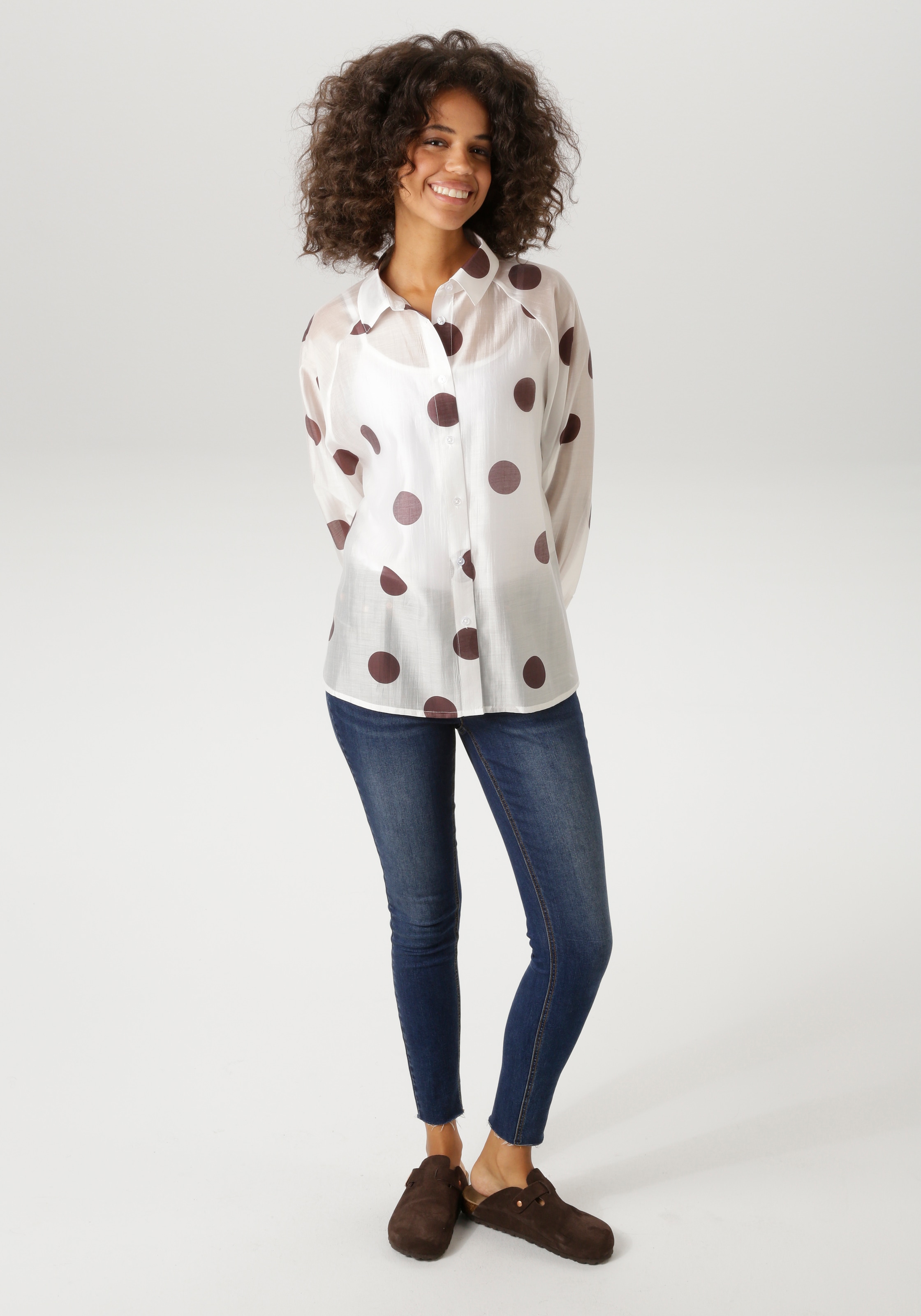 Aniston CASUAL Blouse chemise mit Punkten bedruckt - jedes Teil ein Unikat - NEUE KOLLEKTION