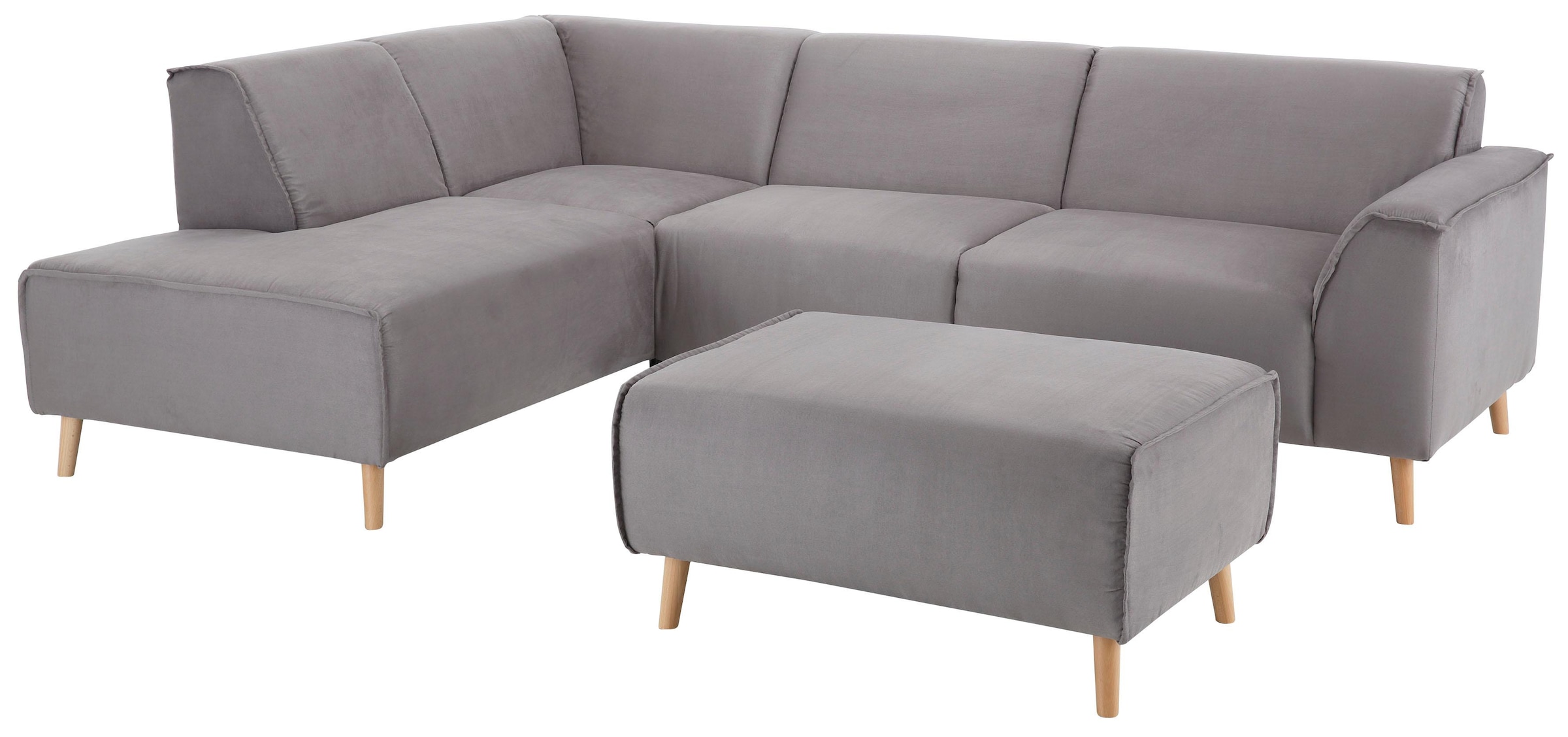 Home affaire Ecksofa »Julia zeitlose und elegante Couch, hoher Sitzkomfort, L-Form«, Federkern-Polsterung, Holzfüsse, Keder