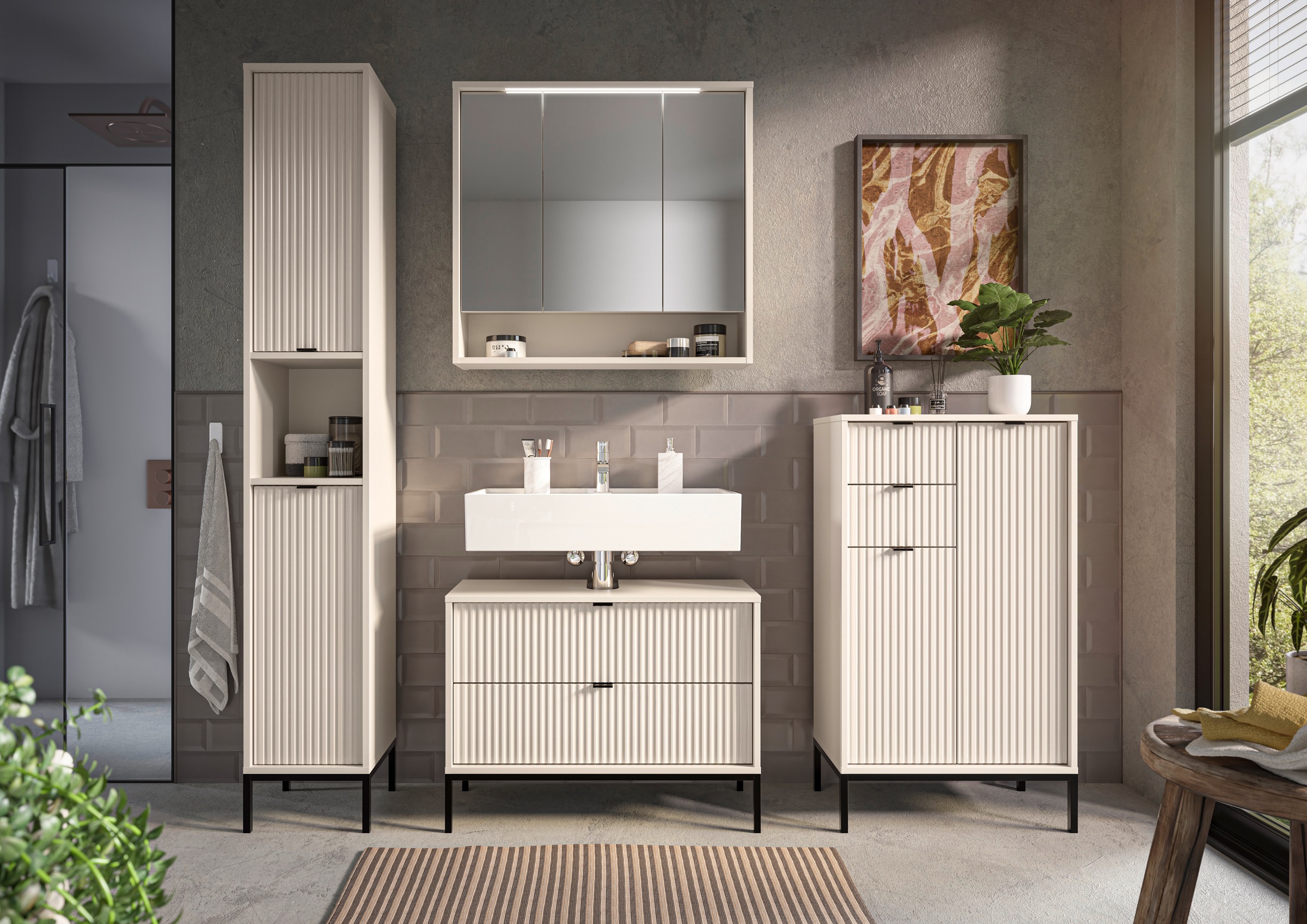 BASIC by Balculina »Lucera Midischrank, Badezimmerschrank BxHxT 60x106x32« 1 cuis tlg. largeur 60 cm, porte montable à gauche/droite