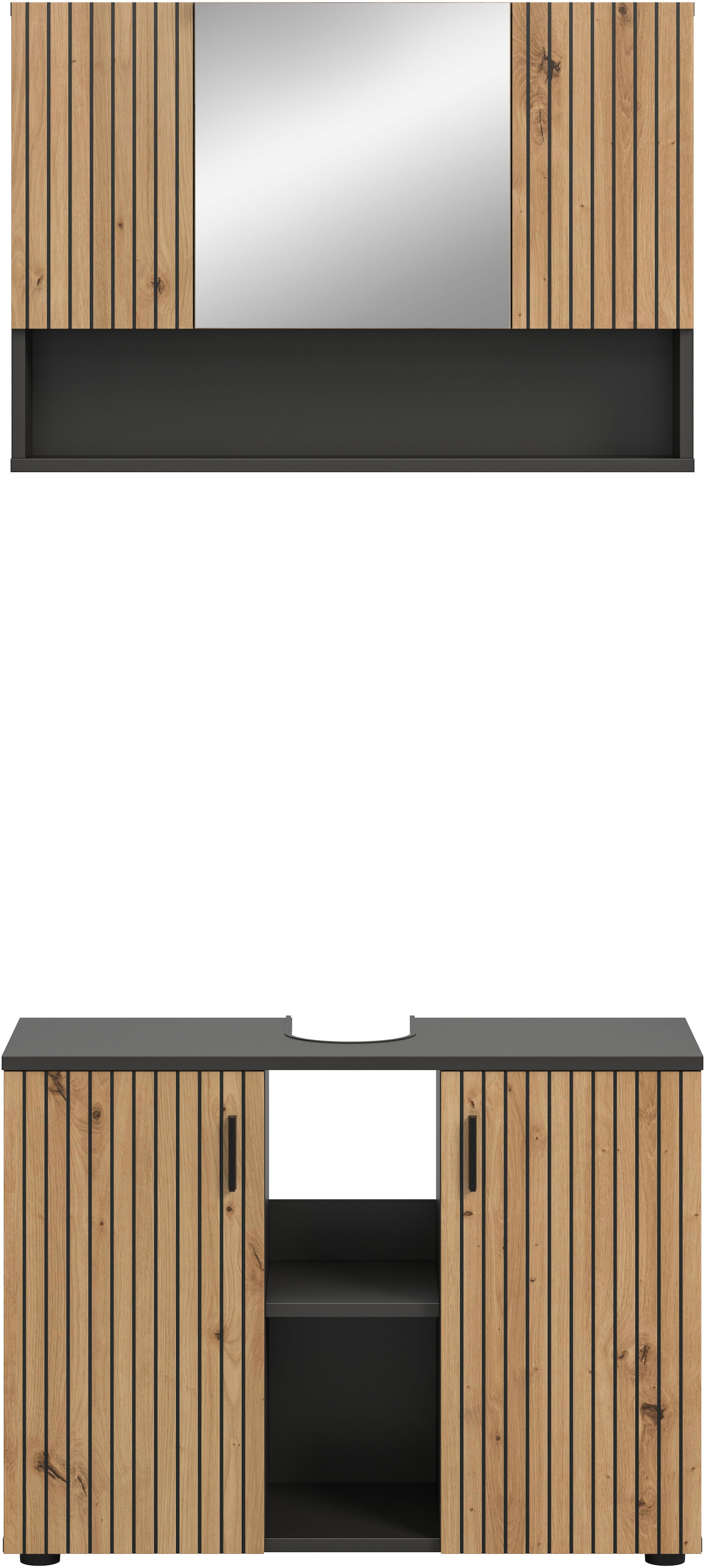 welltime Ensemble de meubles de salle de bain »MANI, 2-tlg. Badkombination, Paneeloptik« Set, Set, best. aus: 1 Spiegelschrank, 1 Waschbeckenunterschrank, 2 cuis tlg.
