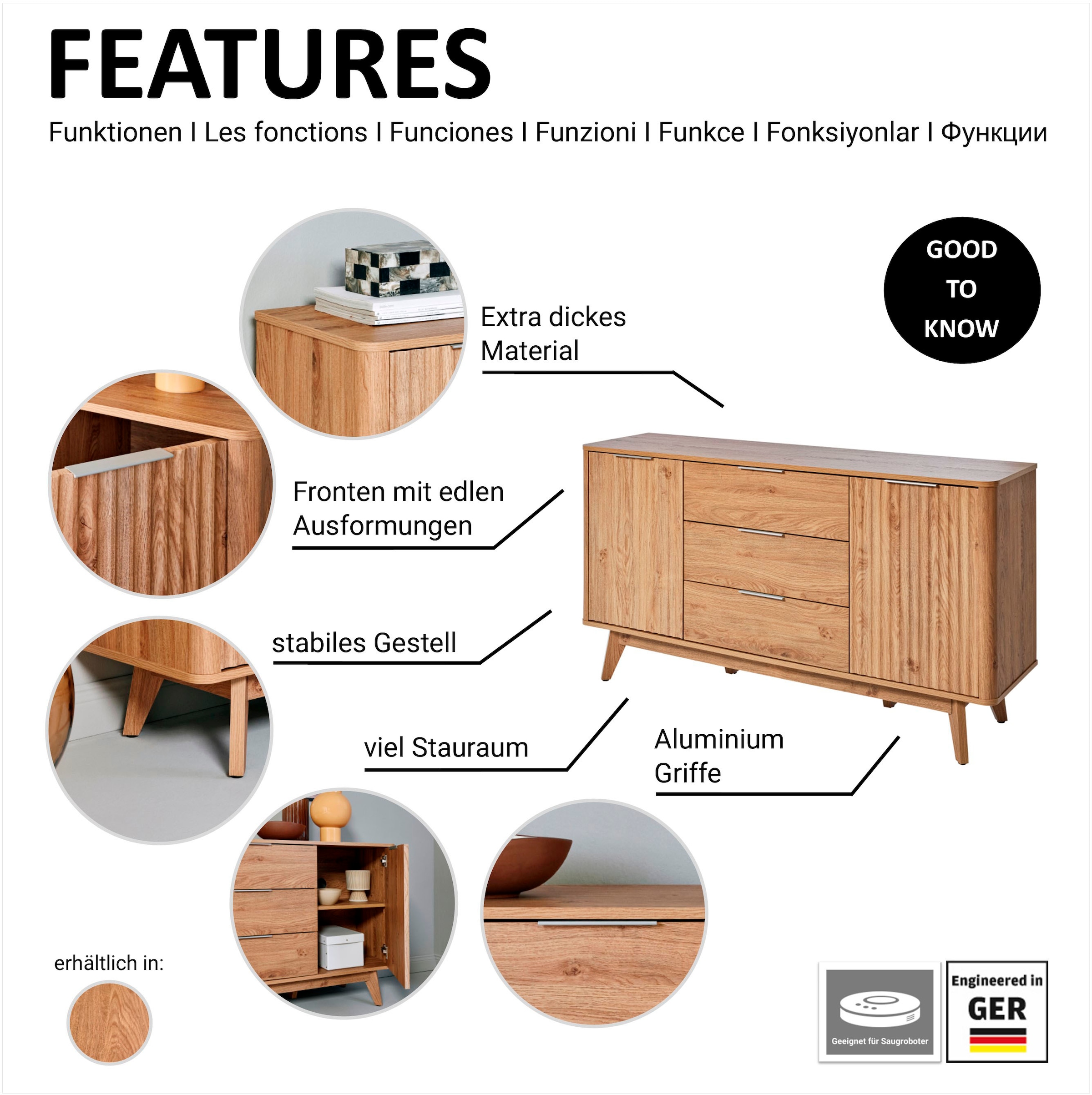 Jahnke Sideboard »WAVE SB 150« 1 Stk. tlg. Sideboard, Retro-Stil, Front in Wellendesign, Breite ca. 150 cm