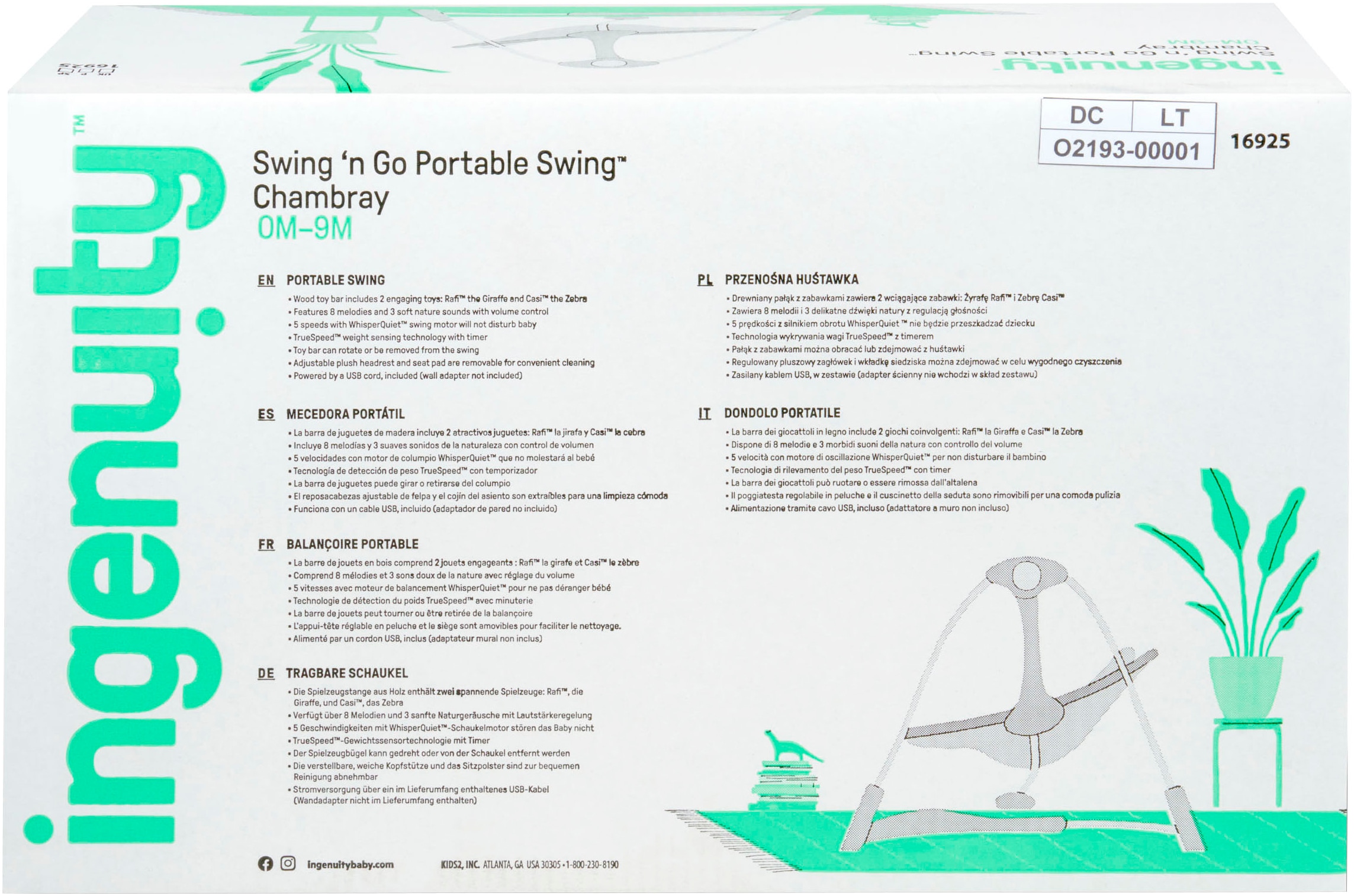 ingenuity Babywippe »Swing 'n Go Portable Swing™ - Chambray« bis 9 kg mit Melodien und Geräuschen