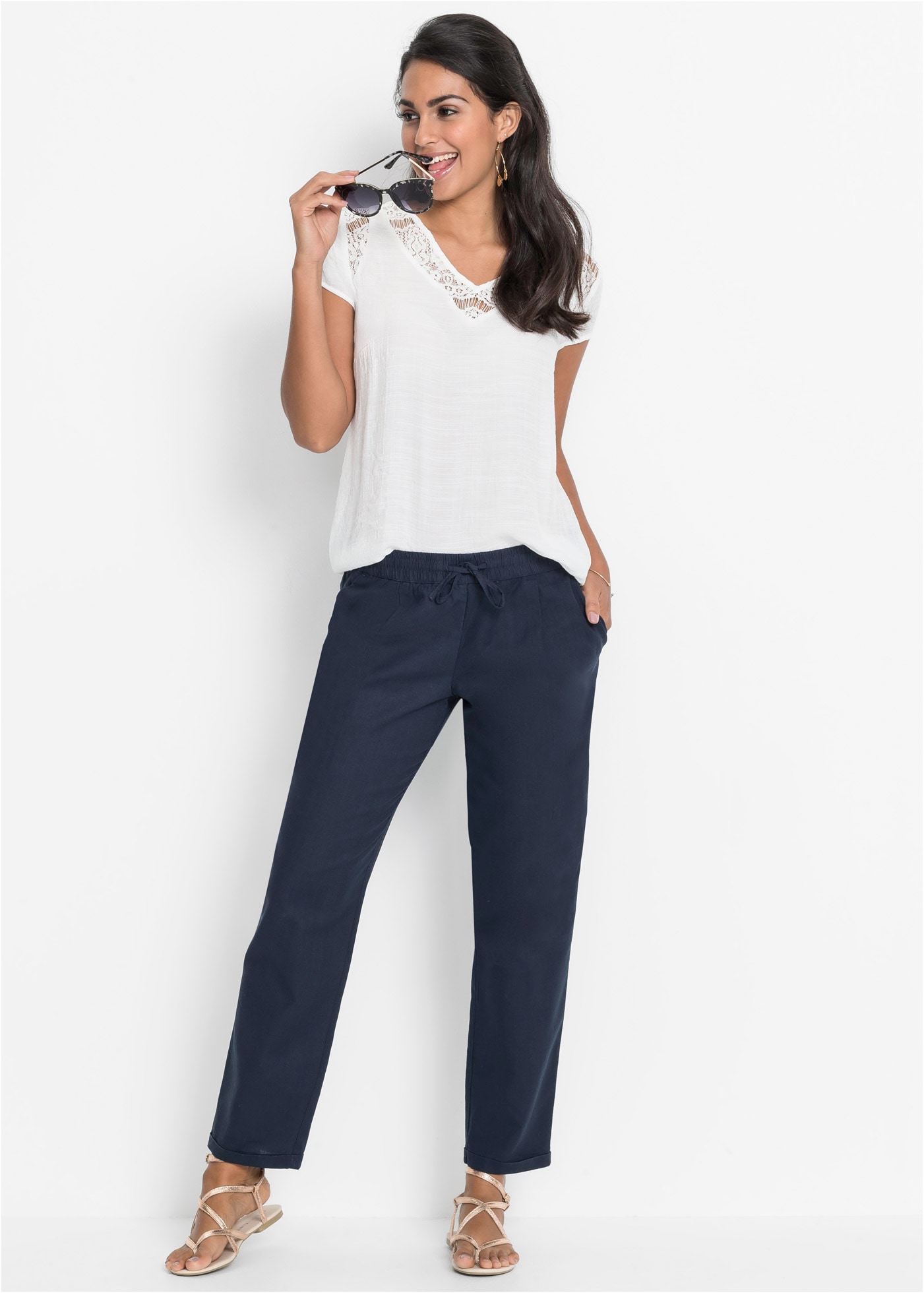 bonprix Pantalon en lin  aus Leinen und Lyocell, mit Elastik-Bündchen, Regular Fit
