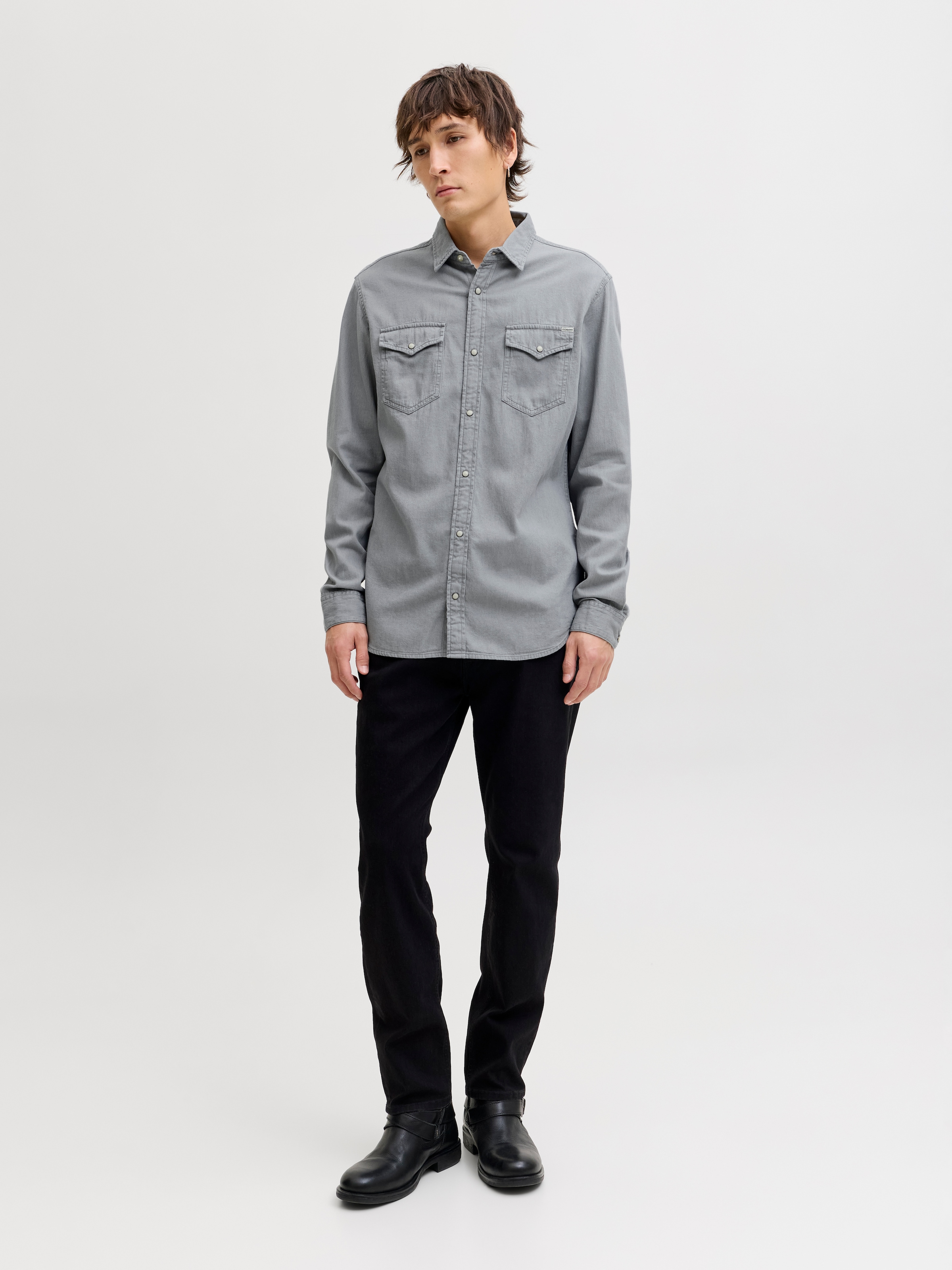 Jack & Jones Chemise en jean »JJESHERIDAN im Workwear-Stil mit robuster Baumwollqualität« unifarben, modisch, slim fit, Baumwolle, Hemdkragen