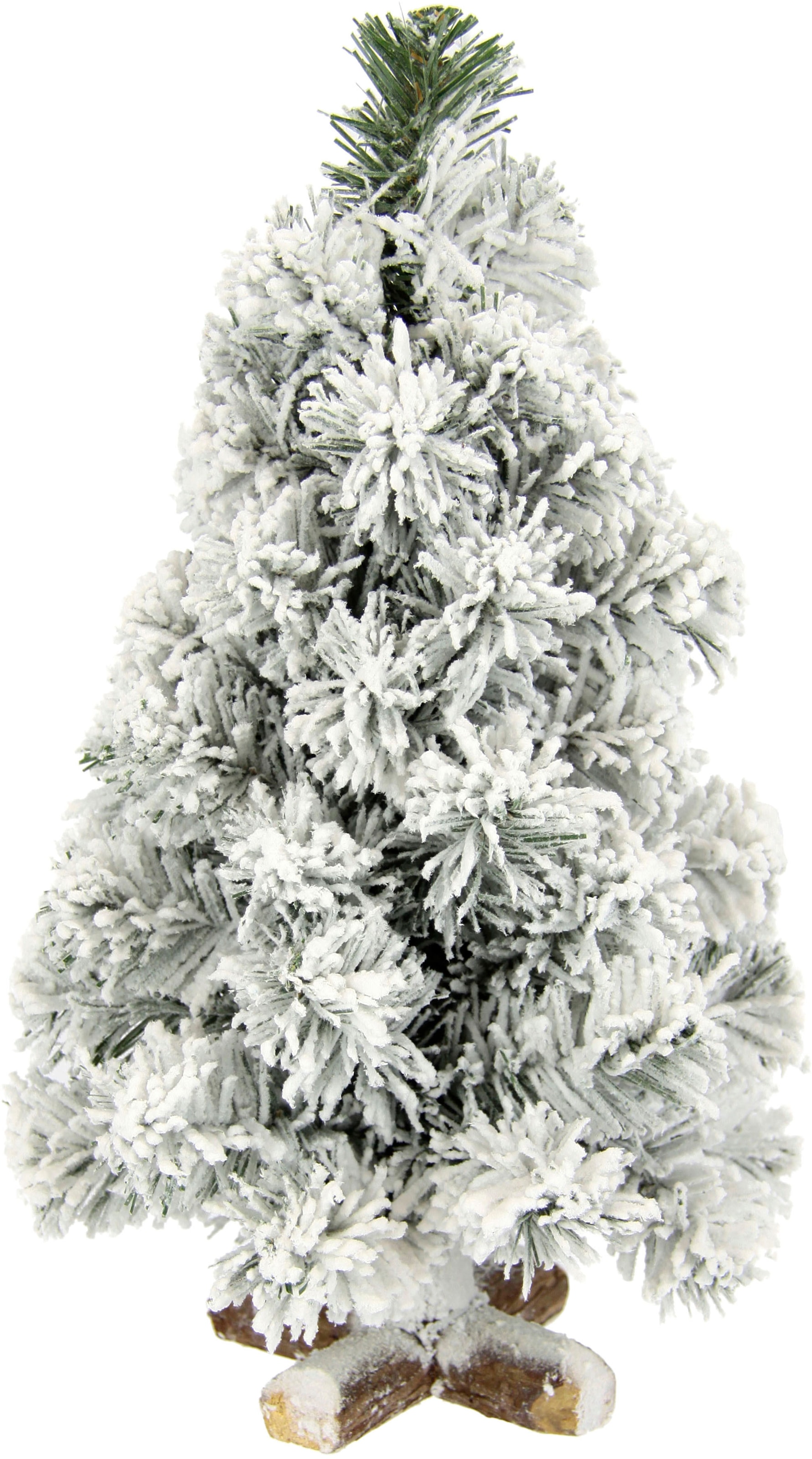 Dekobaum »Weihnachtsdeko, Weihnachtsbaum«, Tannenbaum auf Holzfuss mit Kunstschnee 38 cm