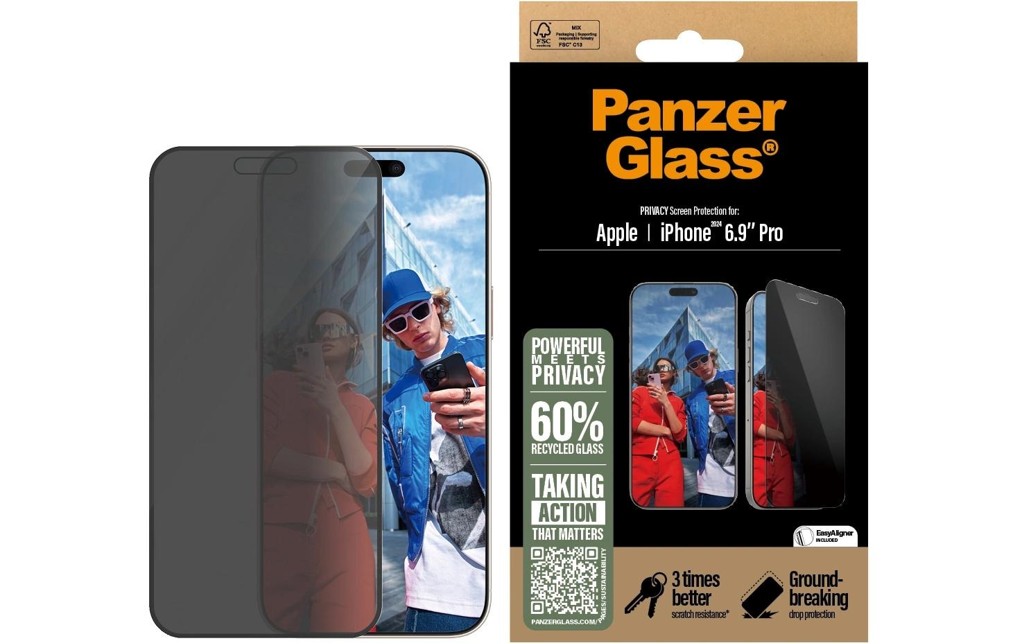PanzerGlass Displayschutzglas »Ultra Wide Fit Privacy iPhone 16 Pro Max«, für iPhone 16 Pro Max, (1 St.)