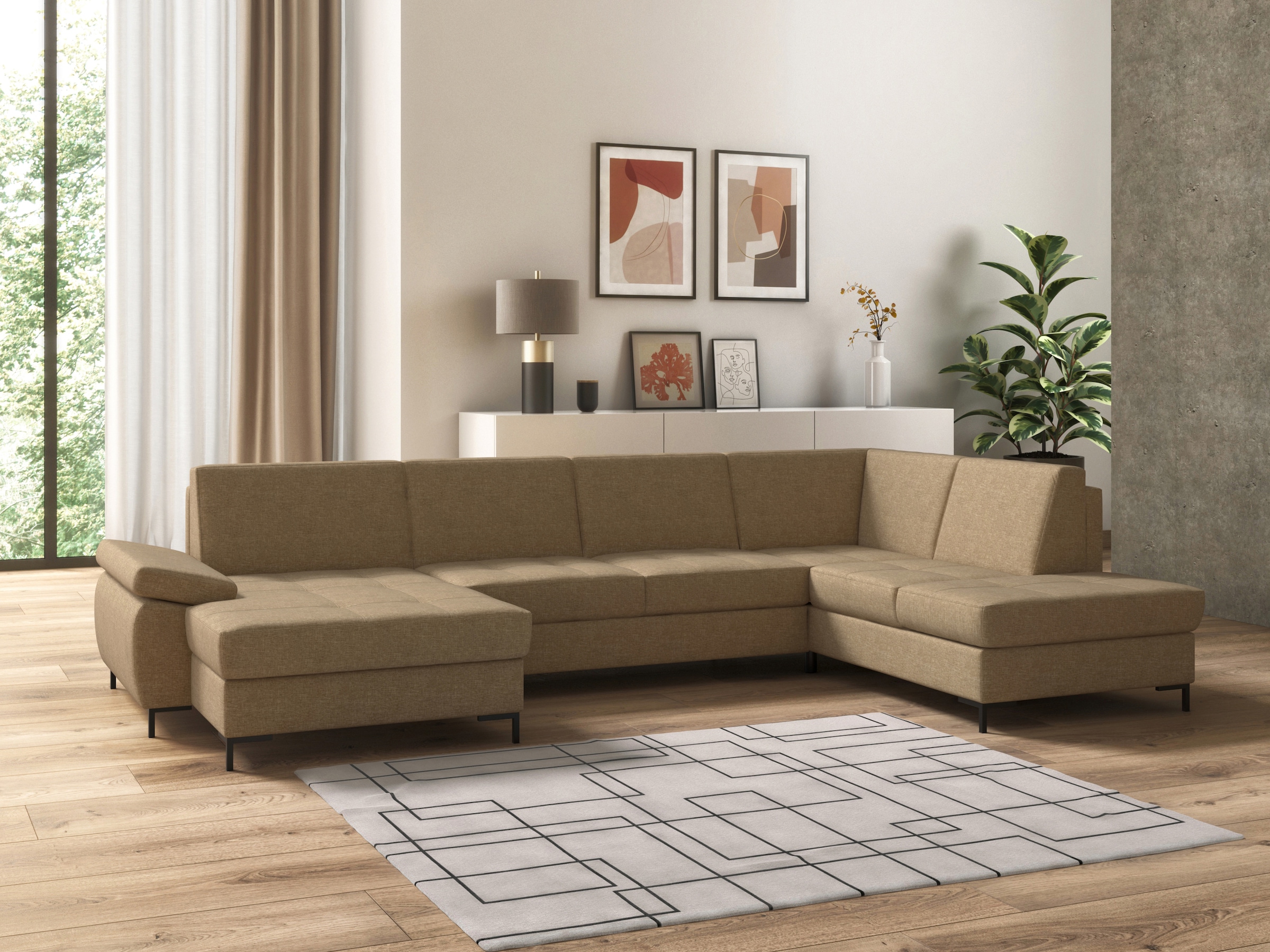 Image of DOMO collection Wohnlandschaft "Capelo, komfortabel, klare Linien zeichnen dieses Design aus, U-Form" mit Armteilverstellung, wahlweise mit Bettfunktion, Federkern