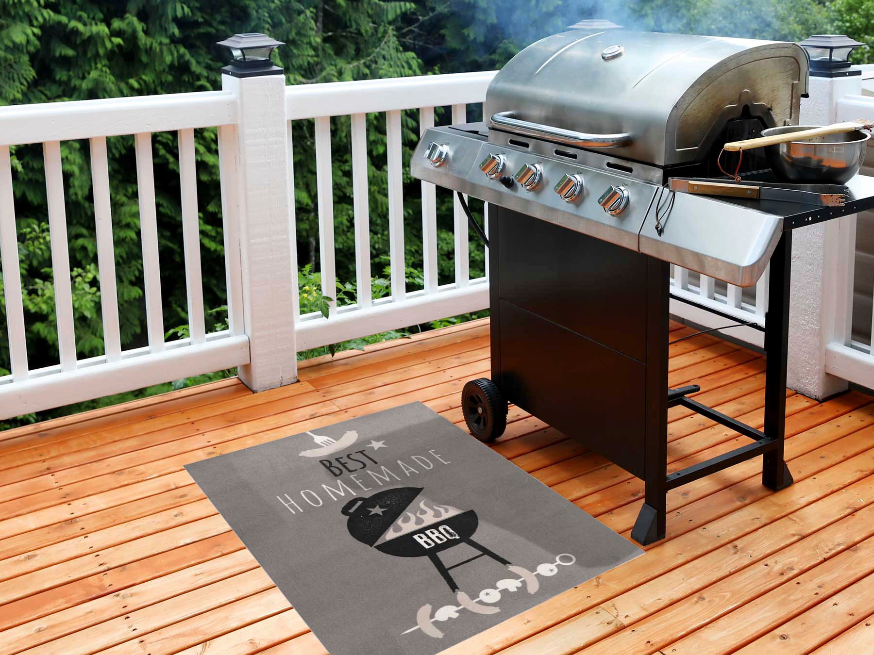 Primaflor-Ideen in Textil Fussmatte »BBQ Grillunterlage HOMEMADE«, rechteckig, 5 mm Höhe, Grillmatte ideal als Bodenschutz, mit Spruch, rutschhemmend, waschbar