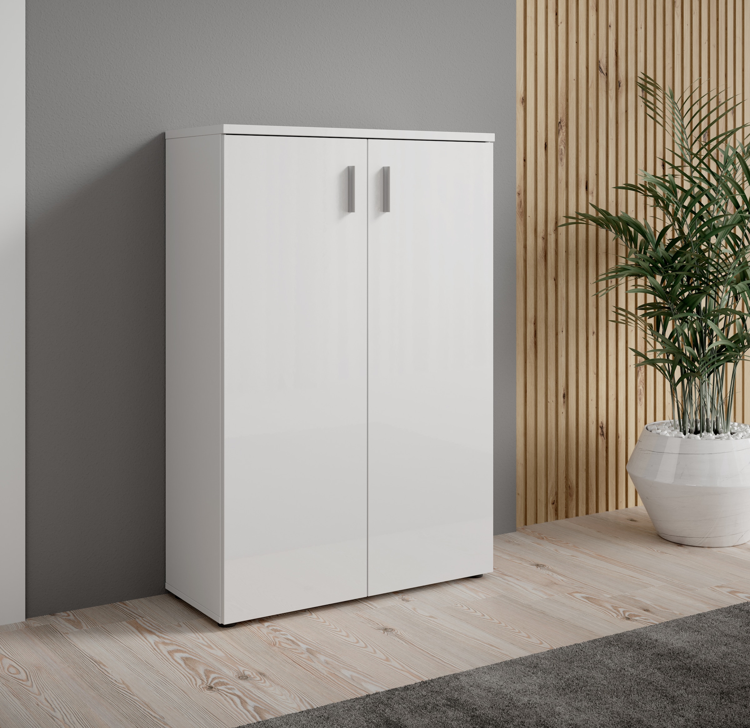 Image of HBZ Schuhschrank "Lincoln weiss Glanz, BxHxT 80x120x35 cm" 1 Stk. tlg. Schuhschrank mit 2 Türen, 4 Einlegeböden