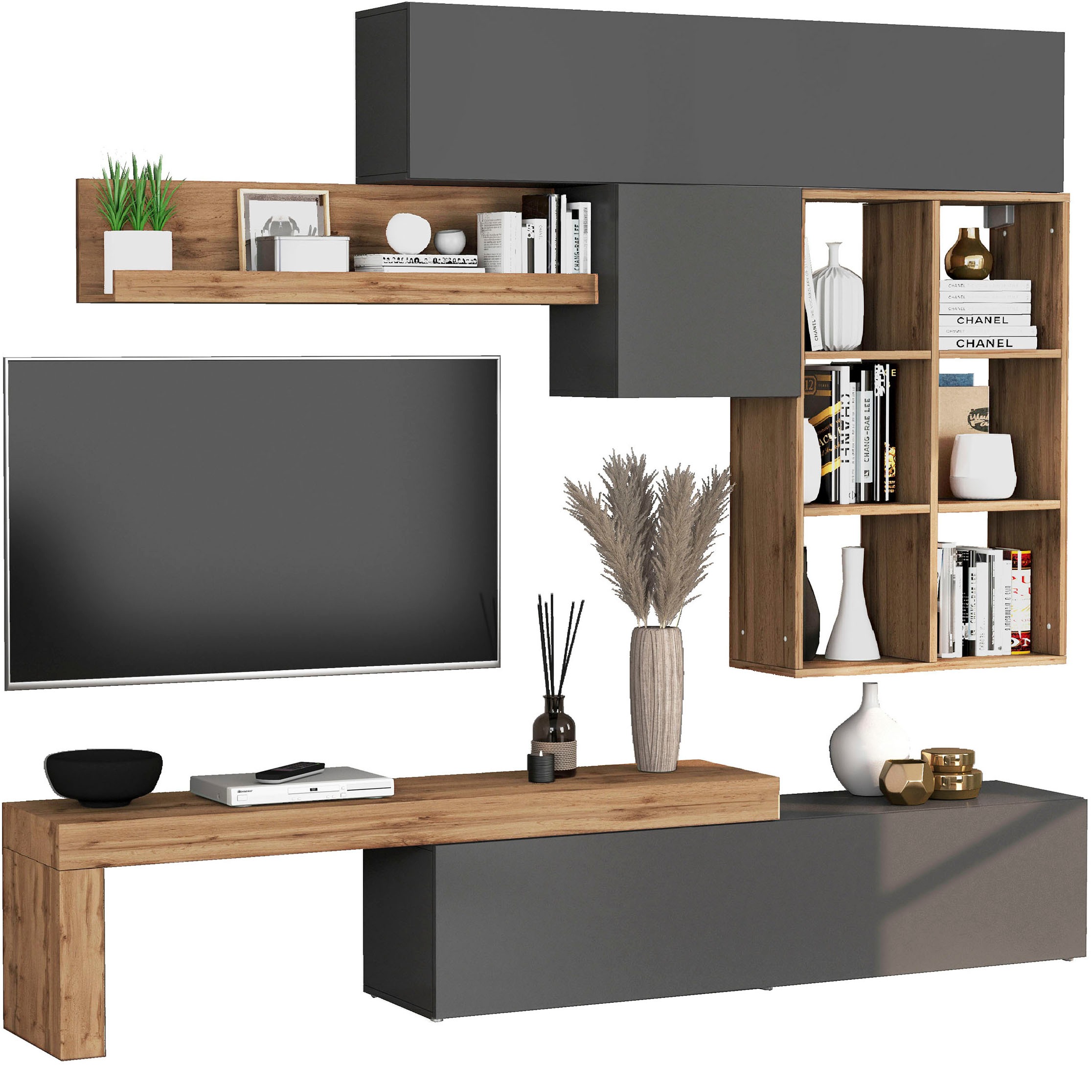 INOSIGN Wohnwand »Chronos Wohnwand, Medienwand, 5-er set«, (Set, 5 St.), ca. 270 cm mit Hängeschränke, Würfel, Regal, Lowboard, Made in Italy
