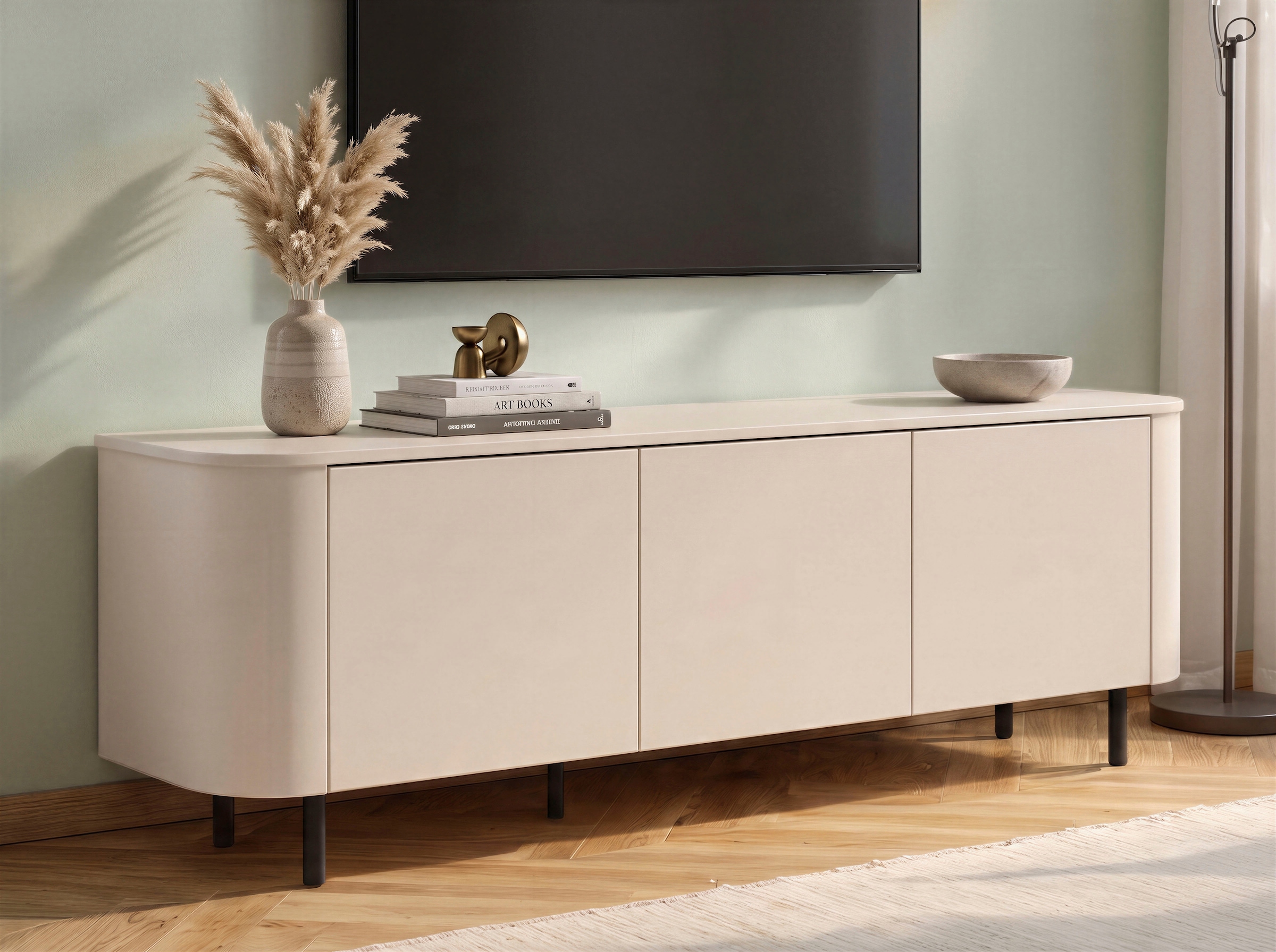 GOODproduct Table basse »Lido, 181 cm breit, 3 Türen, TV-Schrank, TV-Kommode, Medienboard« MDF cintré, côtés arrondis, push-to-open, pieds en métal