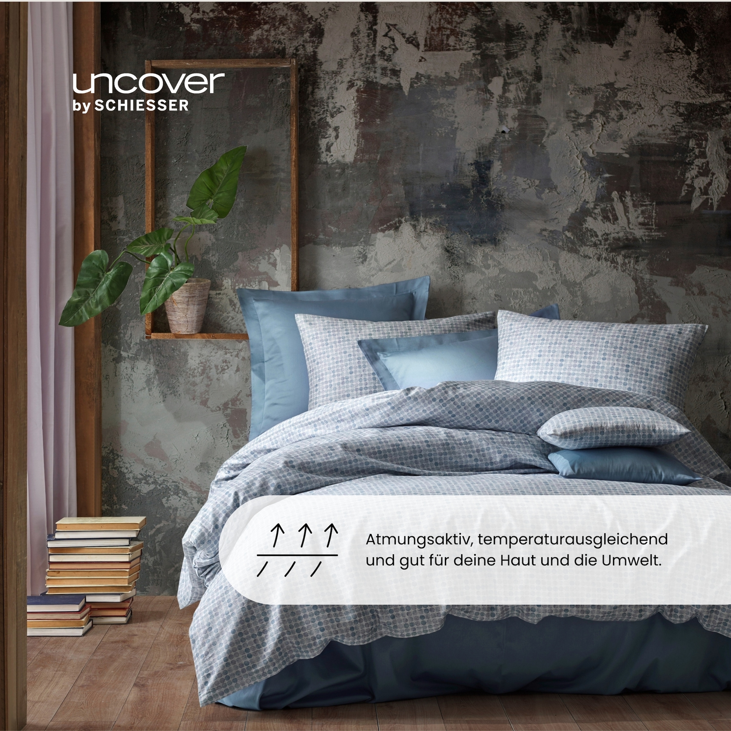uncover by SCHIESSER Linge de lit »Punto aus edlem Baumwollsatin, 135x200cm + 80x80cm« 2 cuis Made in Green