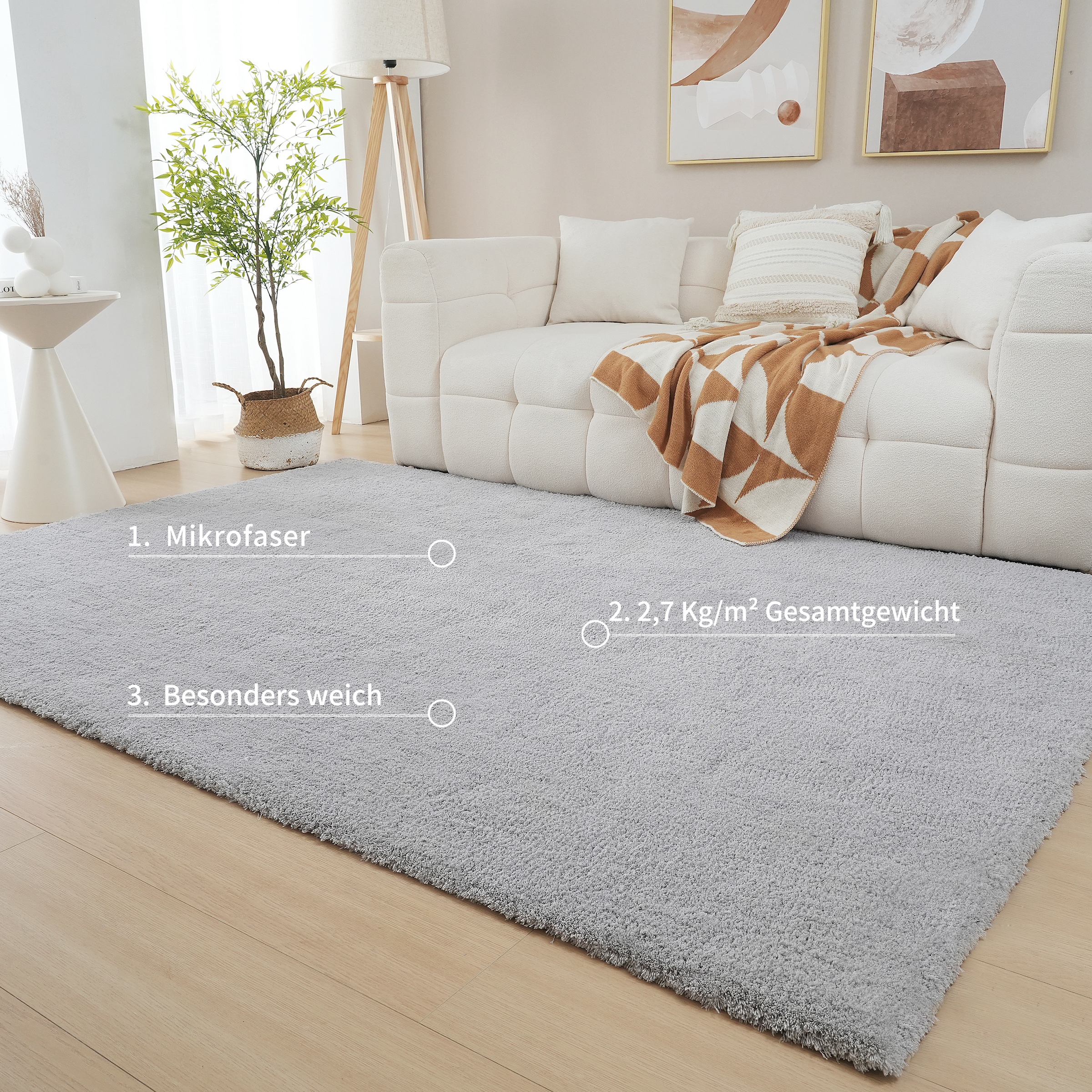 GOODproduct Tapis à poils longs »Microfaser Teppich Magong, besonders weich, sehr feiner Flor« Rectangulaire 25 mm Höhe uni, salon, chambre, chambre d'enfant, aussi rond et en coureur