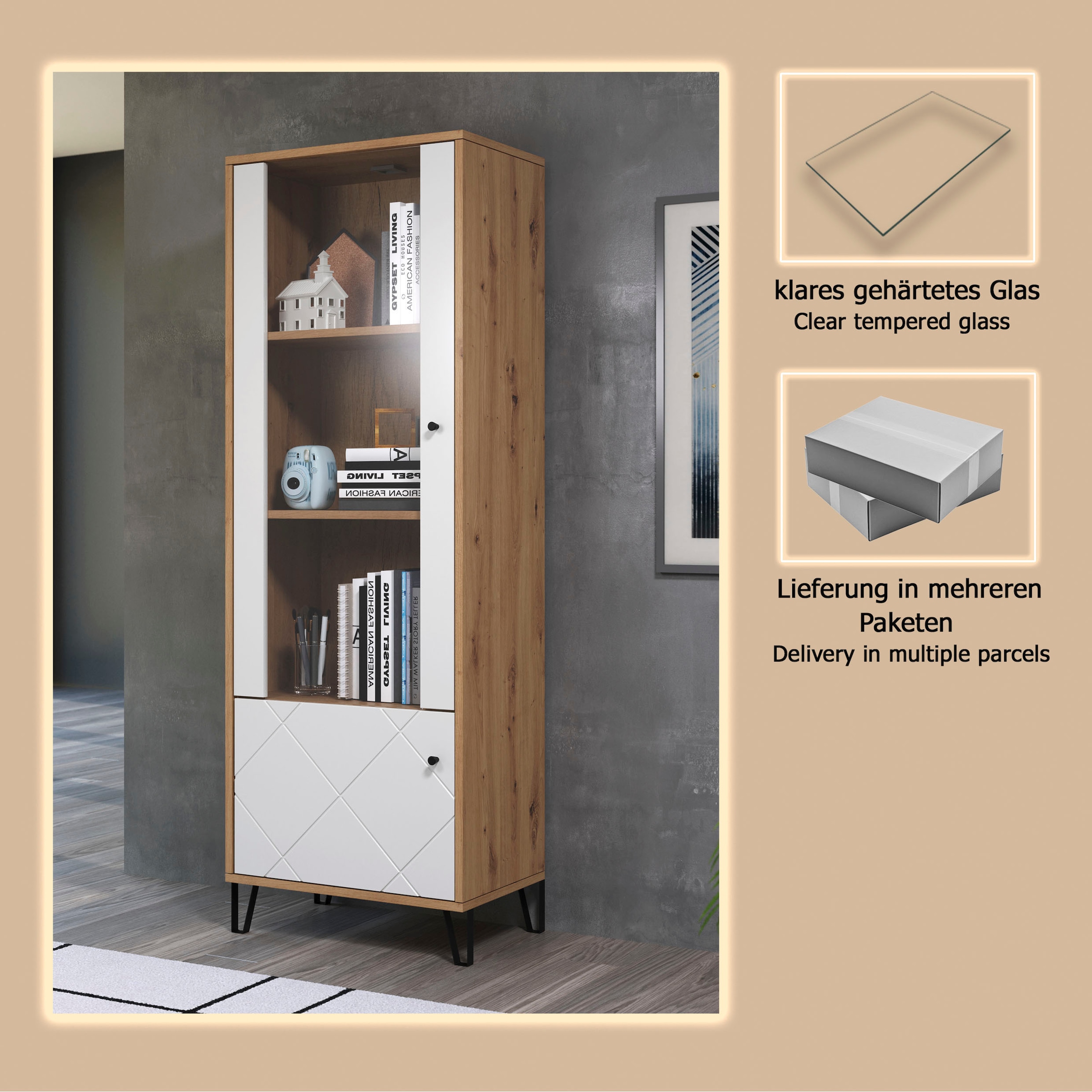 Home affaire Standvitrine »Tarragona« Standvitrine mit 2 Türen - (B/T/H) 63/40/172 cm