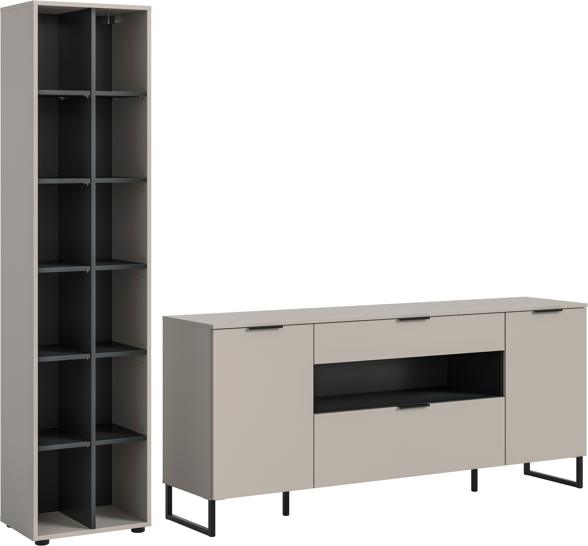 Image of Home affaire Wohnwand "ADIO, Breite 245 cm, 2-teiliges Set, mit Metall-Kufenfüsse" Set, bestehend aus: Standregal und Sideboard, 2 Stk. tlg.