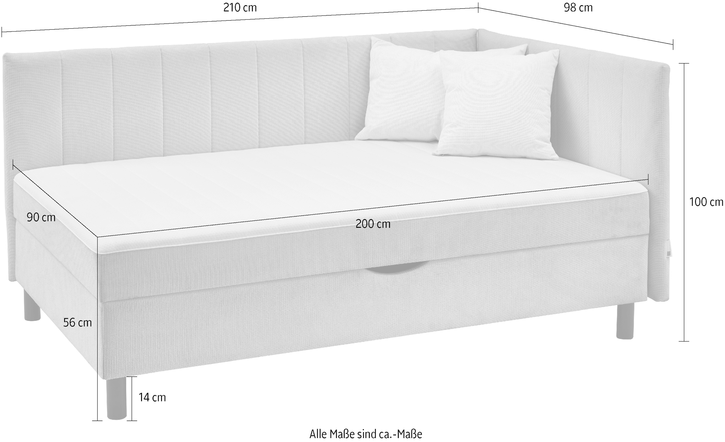 ATLANTIC home collection Lit rembourré Taschenfederkernmatratze(H2), inkl. Dekokissen, Ecke universal