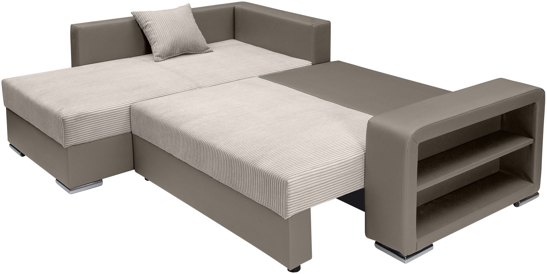 COLLECTION AB Ecksofa »John L-Form, B: 226 cm« Bettfunktion, Bettkasten, Regalelement, Licht & 2 Zierkissen