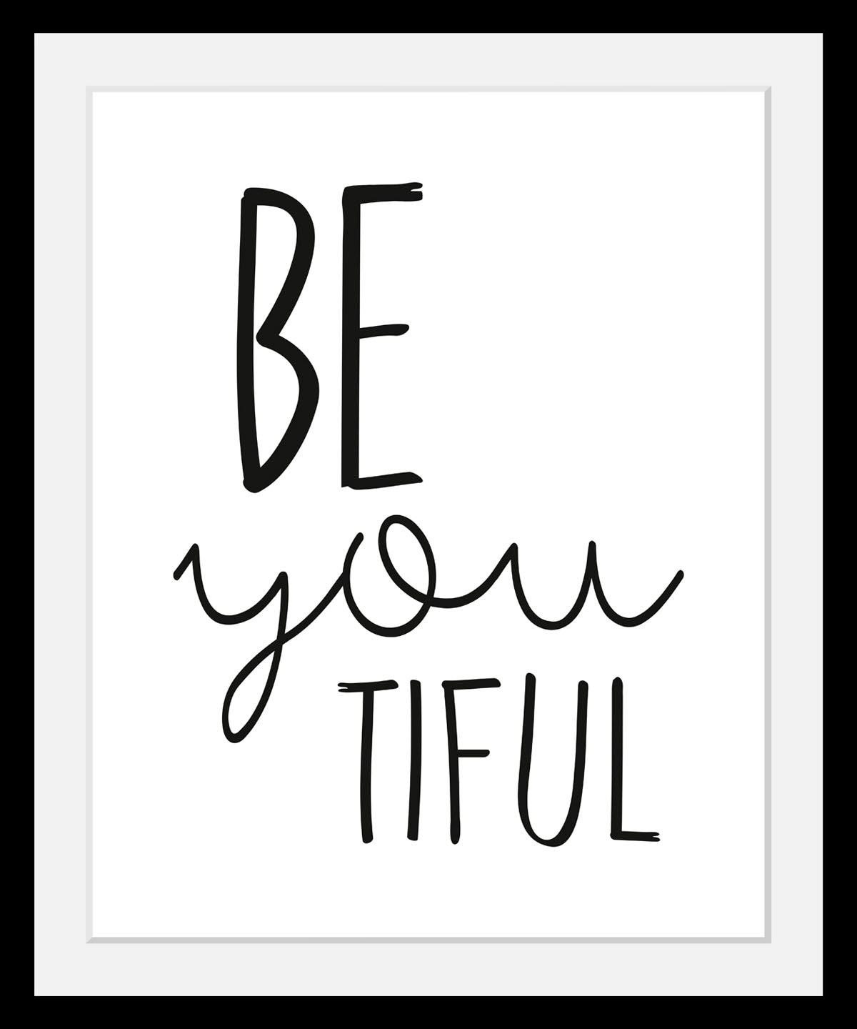 Image of queence Bild "Spruch" Motivationsbilder Schriftzug Schwarz-Weiss Smileys HD Premium Poster-Druck inkl. Holzrahmen