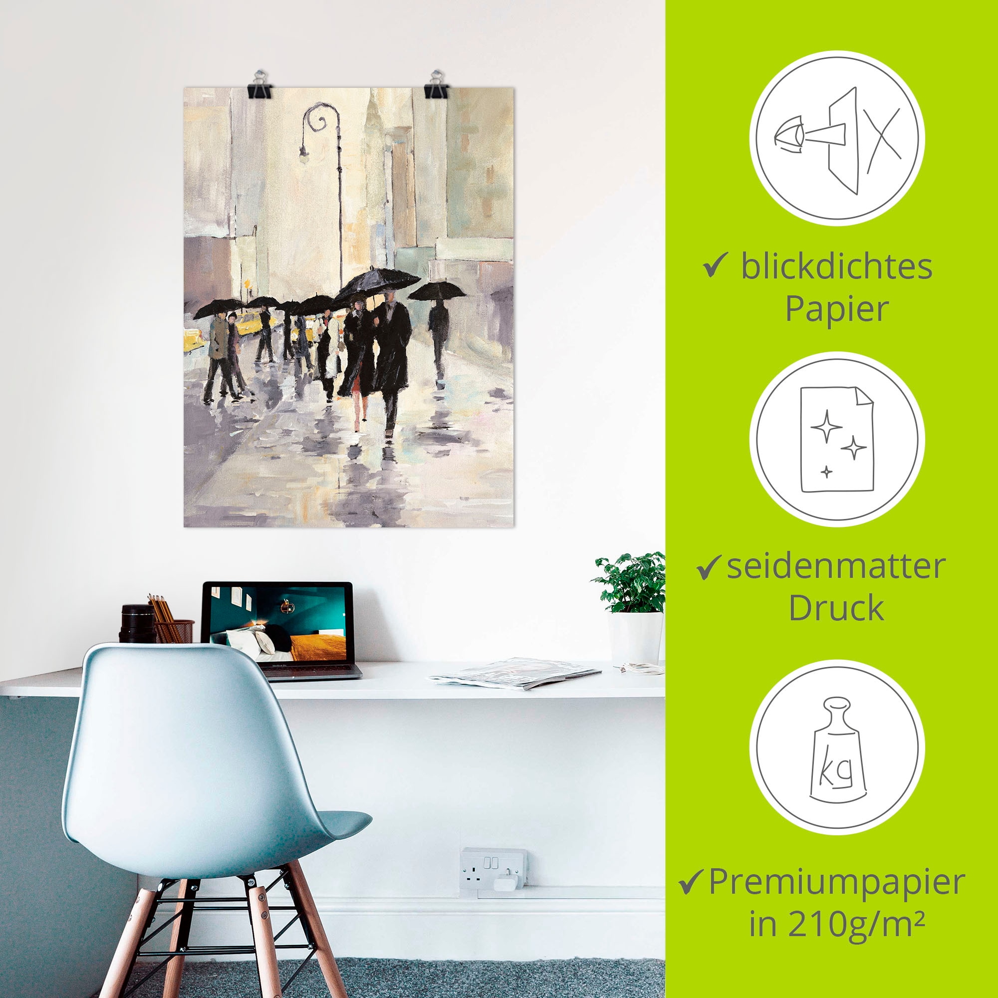 Artland Wandbild »Stadt im Regen«, Gruppen & Familien, (1 St.), als Leinwandbild, Poster in verschied. Grössen