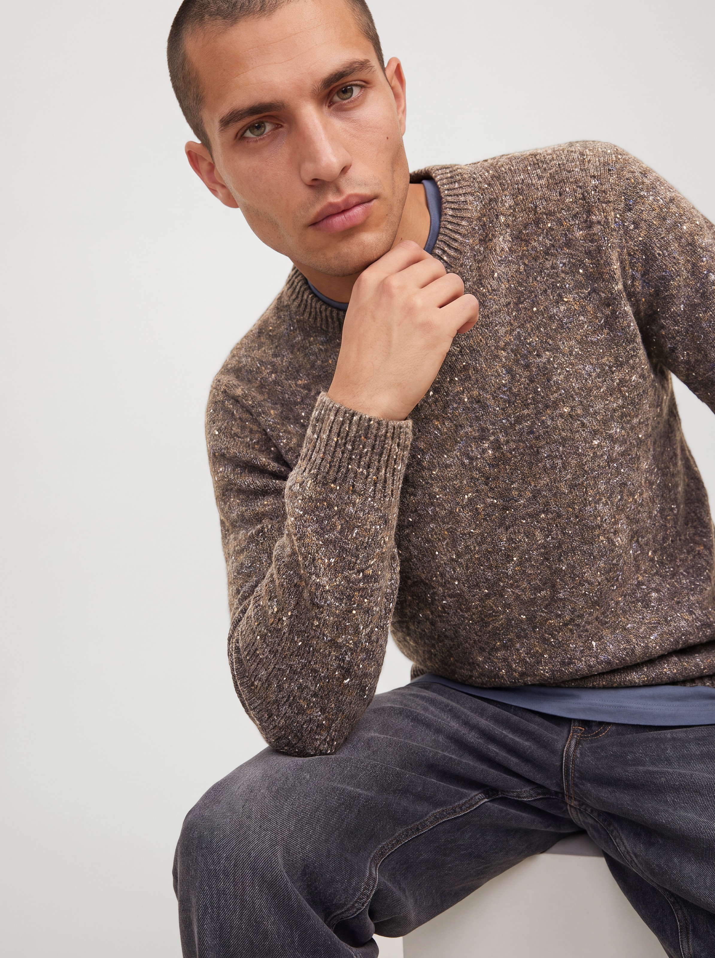 Jack & Jones Pull à col rond »JJENIEL KNIT CREW NECK SN« mélange coton, coupe régulière