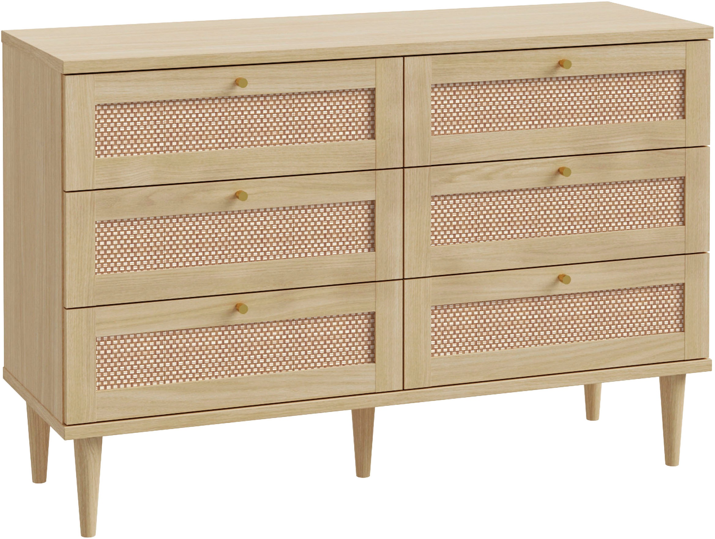 Image of GOODproduct Kommode "ELLIAN mit Wiener Geflechtoptik, 6 Schubkästen" Holzfüsse, Metallgriffe, Made in EU, viel Stauraum