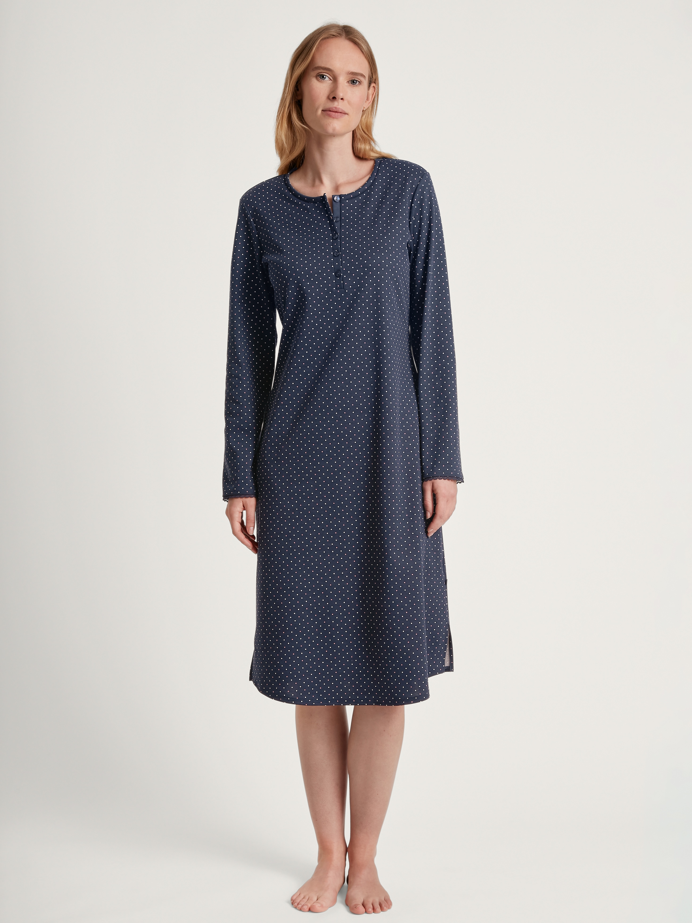 Image of CALIDA Nachthemd "Midnight Dreams" Ohne Taschen Knopfleiste, Pure Cotton, Interlock-Qualität, bequem, Langarm