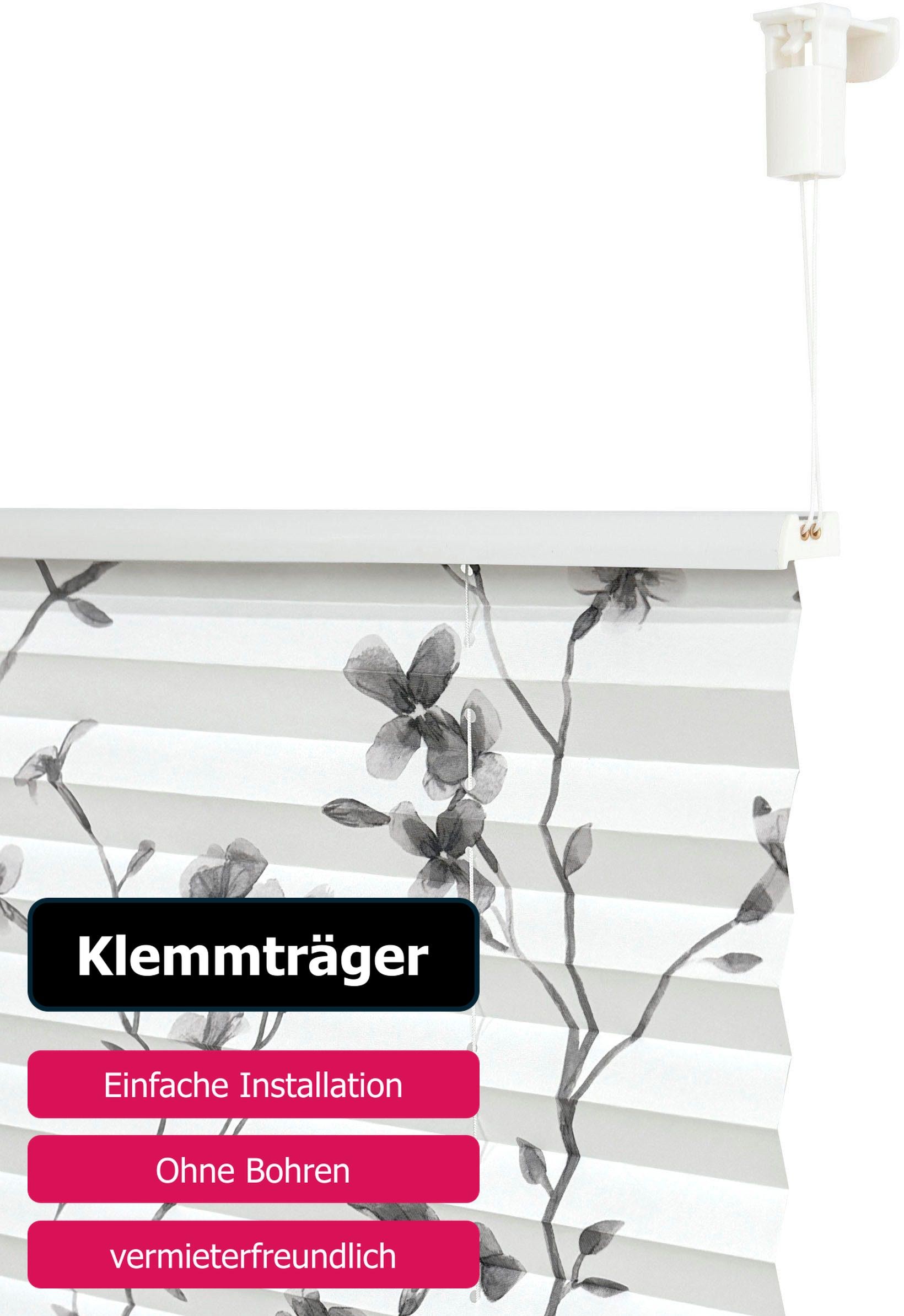 my home Plissee »MINNA«, Lichtschutz, ohne Bohren, verspannt, im Fixmass mit Floralem Print, Klemmträger NEUHEIT!
