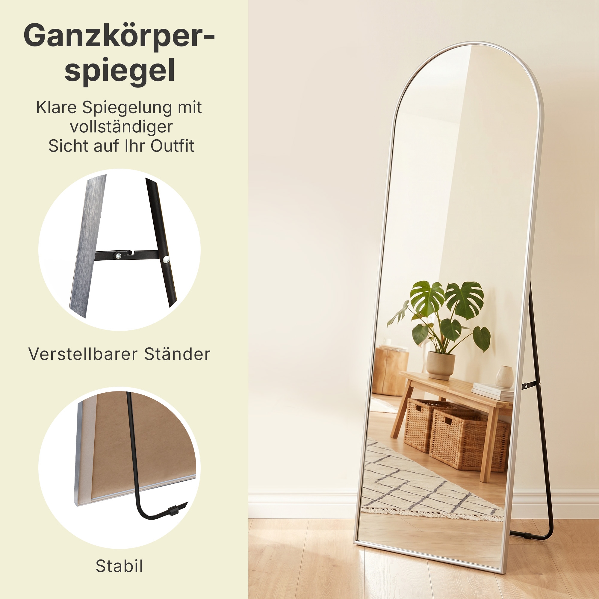 GOODproduct Miroir »Standspiegel Addrik, wahlweise in 2 Grössen 150x40cm oder 180x60cm« miroir corps entier avec verre de sécurité, en différentes couleurs