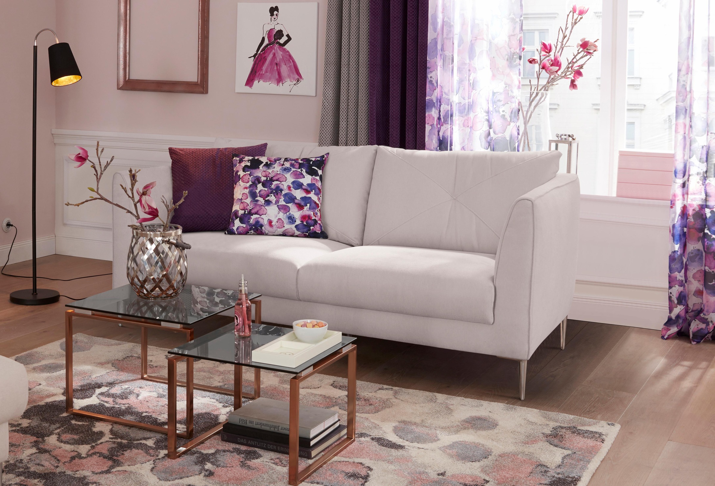 TRENDMANUFAKTUR 2-Sitzer »Lille, modern, zeitlos und bequem, Komfortsitzhöhe 46cm, hohe Füsse«, Breite 167 cm