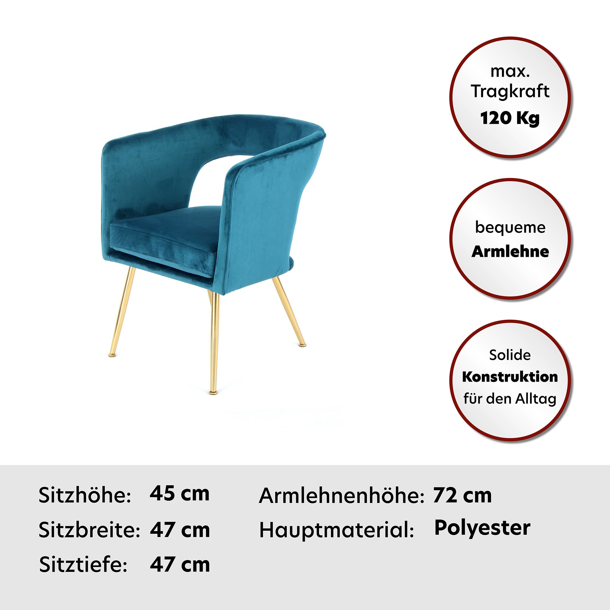 Kayoom Polsterstuhl »Esszimmerstuhl, samtweiche Oberfläche«, 1 St., samtweicher Bezug, Rückenlehne und Armlehnen abgerundet