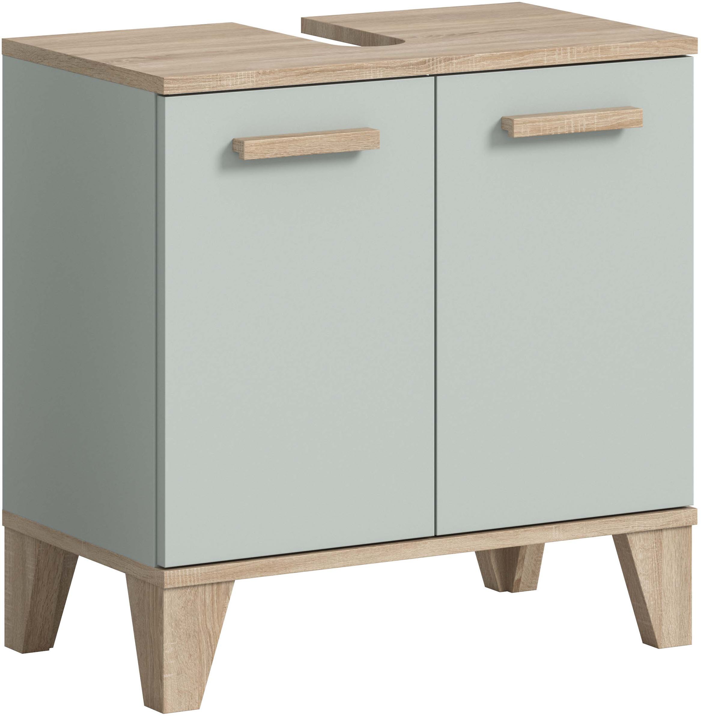 Image of welltime Waschbeckenunterschrank "MINTTU, Breite 60 cm, 2 Türen, 1 Einlegeboden, 2 Fächer" mit Siphonausschnitt 8x23 cm, Badmöbel, Badschrank, Schrank, Kommode, Bad, Unterschrank