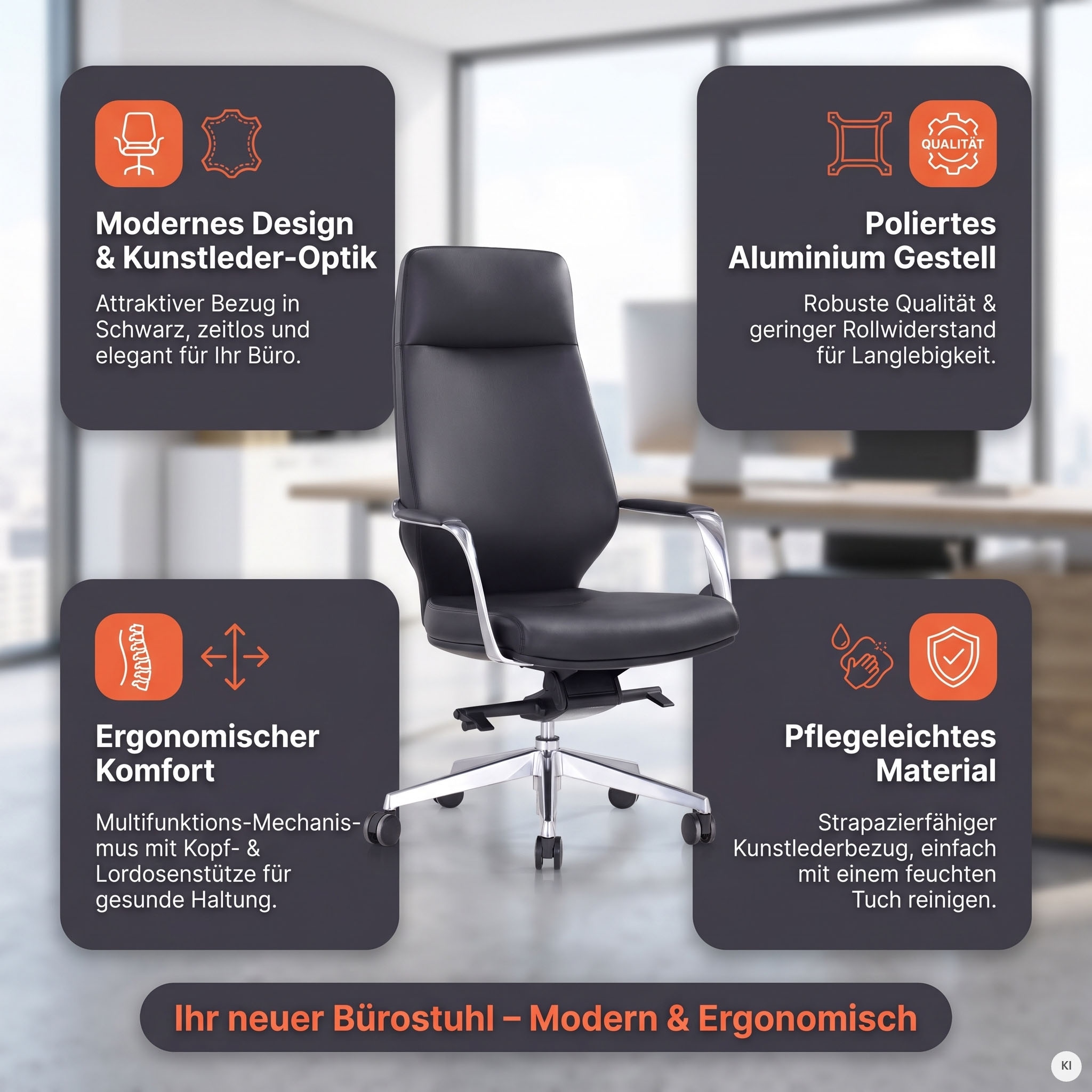 SalesFever Chaise pivotante »mit Stil und Komfort« () Chaise de bureau ergonomique avec revêtement en similicuir facile d’entretien
