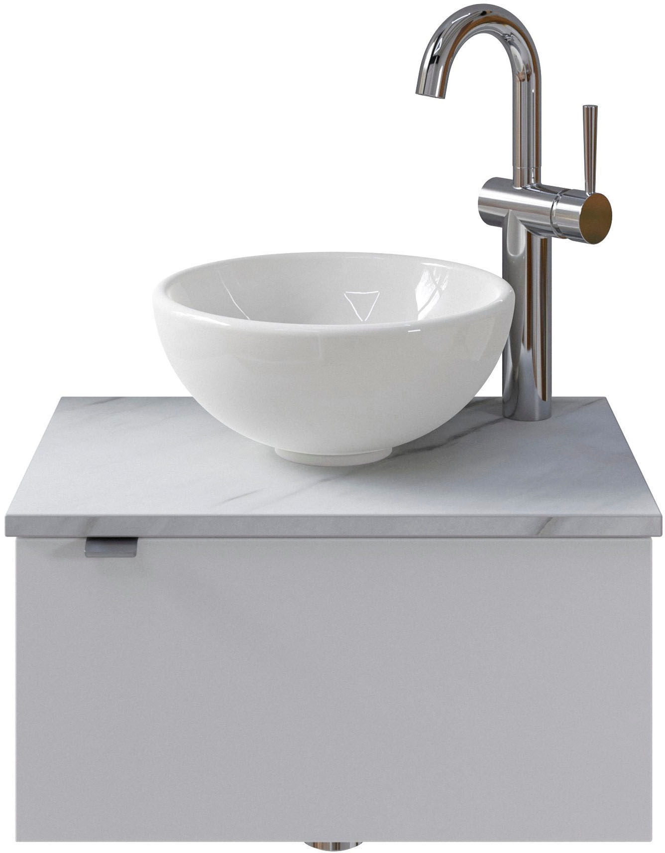 Image of Saphir Waschtisch "Serie 6915 Waschschale mit Unterschrank für Gästebad, Gäste WC" Keramik-Aufsatzbecken, Waschtischplatte, Waschtischunterschrank, 3 Stk. tlg. 51 cm breit, 1 Tür, Waschtischplatte, kleine Bäder, ohne Armatur